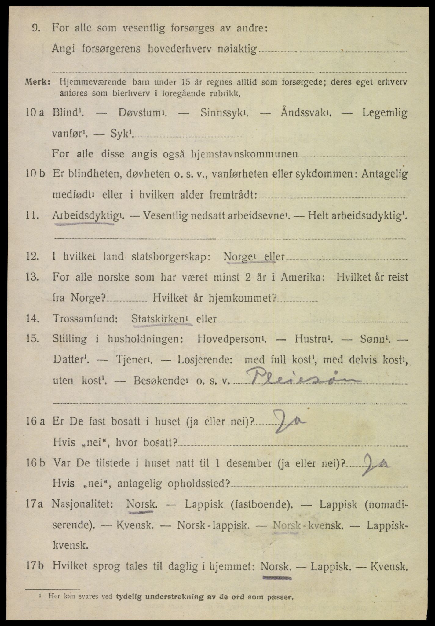 SAT, 1920 census for Hamarøy, 1920, p. 2107