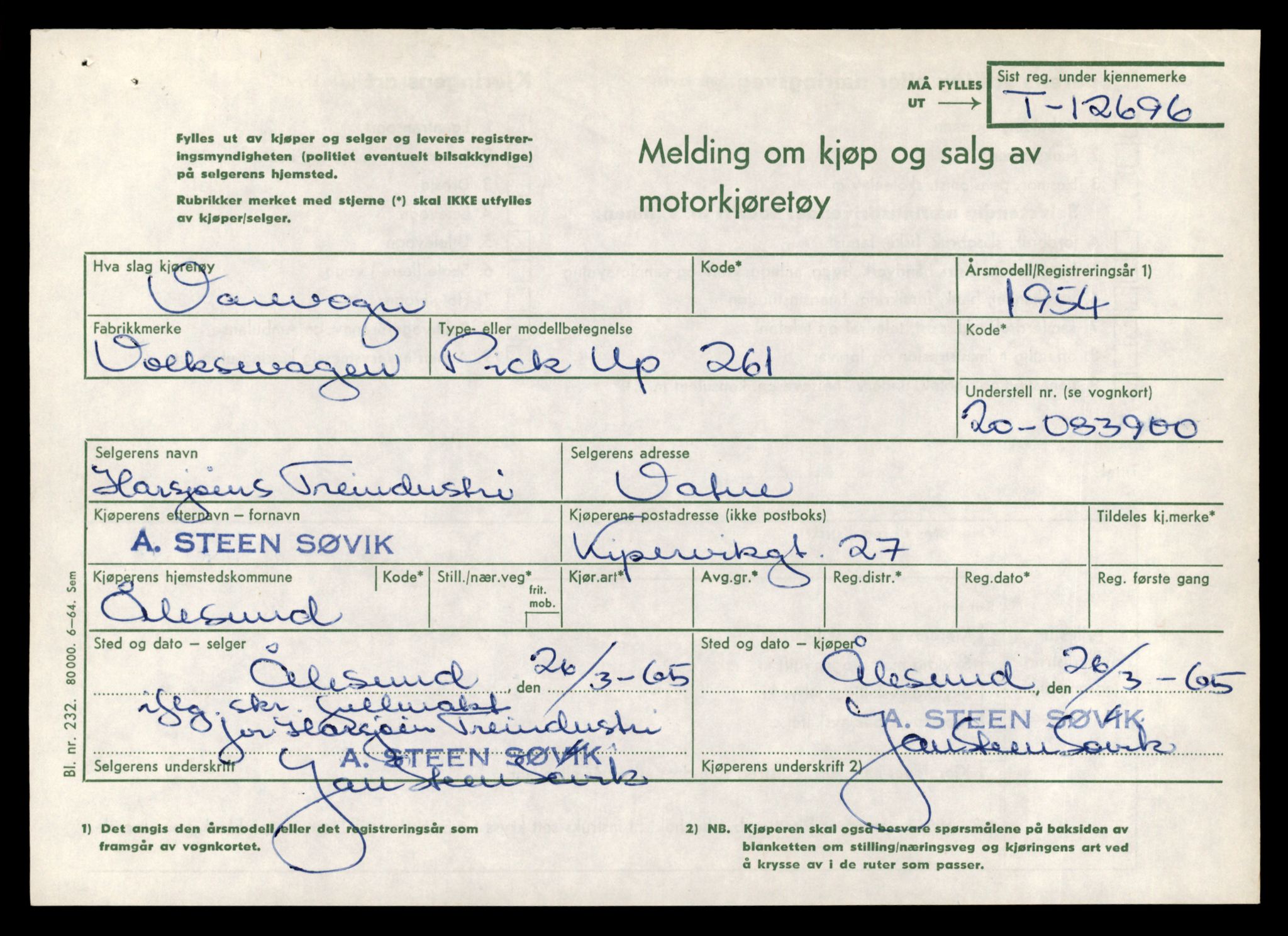 Møre og Romsdal vegkontor - Ålesund trafikkstasjon, AV/SAT-A-4099/F/Fe/L0035: Registreringskort for kjøretøy T 12653 - T 12829, 1927-1998, p. 886