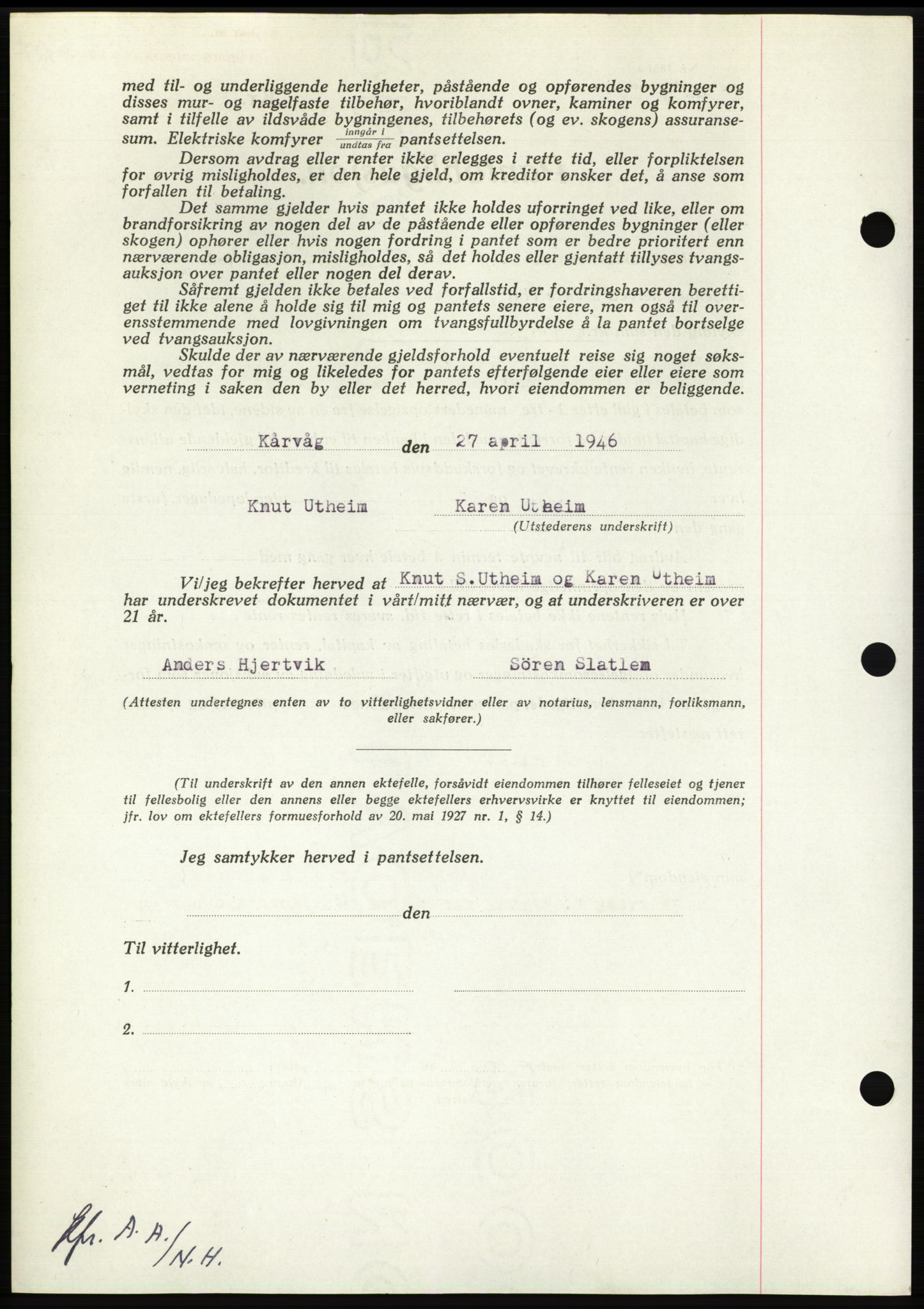 Nordmøre sorenskriveri, AV/SAT-A-4132/1/2/2Ca: Mortgage book no. B94, 1946-1946, Diary no: : 827/1946