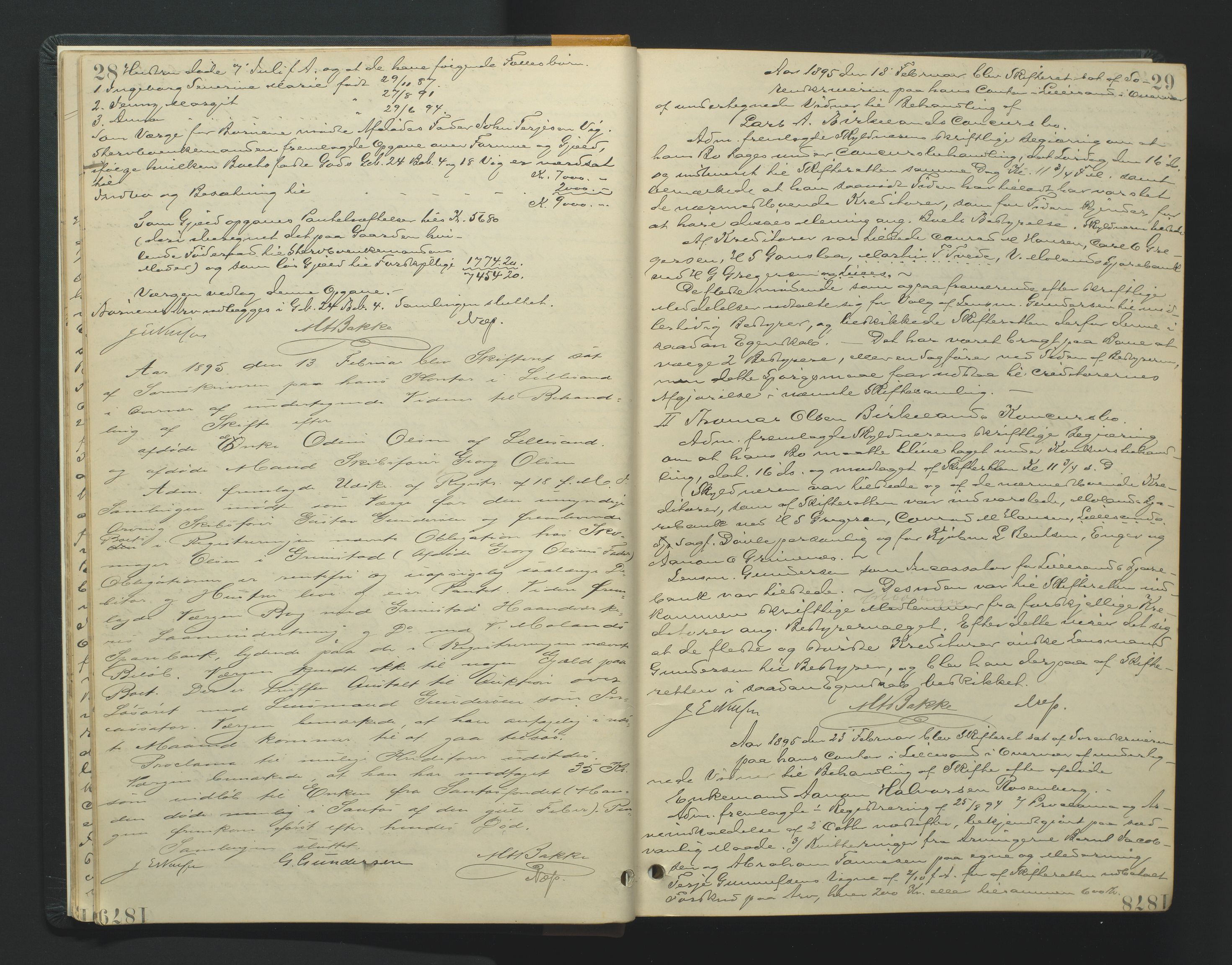 Vestre Nedenes/Sand sorenskriveri, AV/SAK-1221-0010/H/Hc/L0007: Skifteforhandlingsprotokoll nr. 5, 1894-1916, p. 28-29