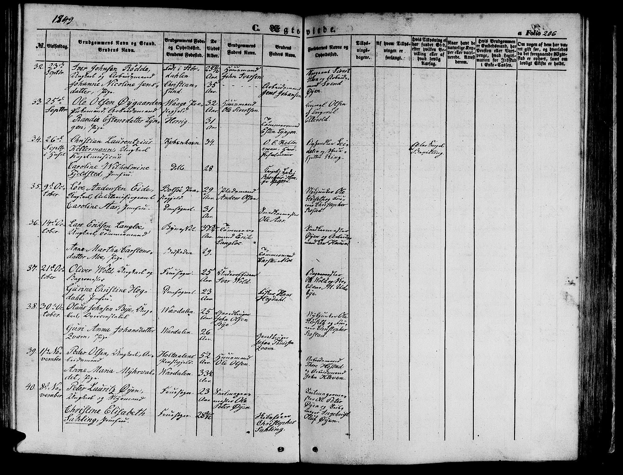 Ministerialprotokoller, klokkerbøker og fødselsregistre - Sør-Trøndelag, SAT/A-1456/602/L0137: Parish register (copy) no. 602C05, 1846-1856, p. 206