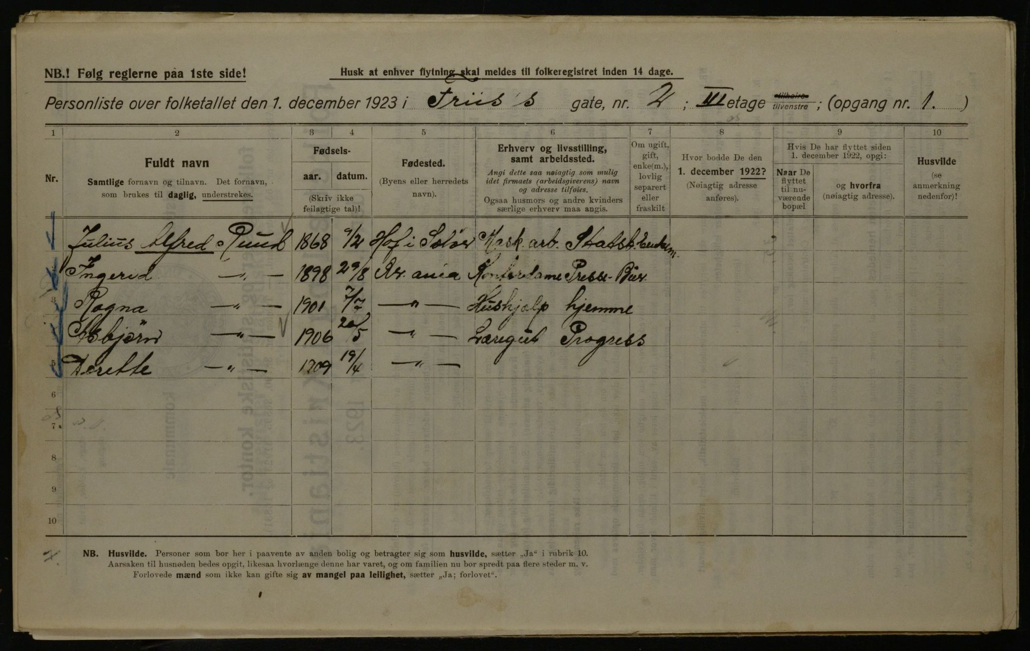 OBA, Municipal Census 1923 for Kristiania, 1923, p. 30167