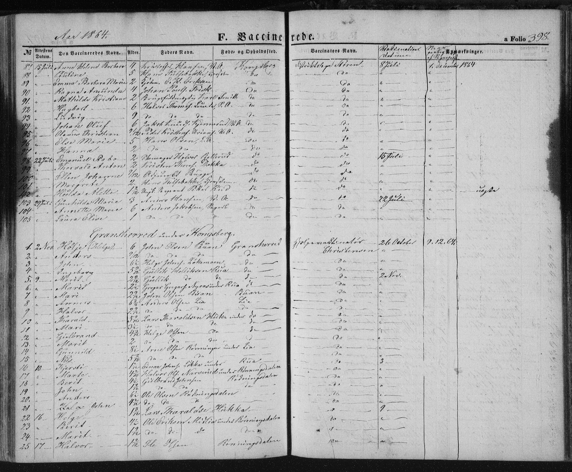 Kongsberg kirkebøker, SAKO/A-22/F/Fa/L0010: Parish register (official) no. I 10, 1859-1875, p. 398