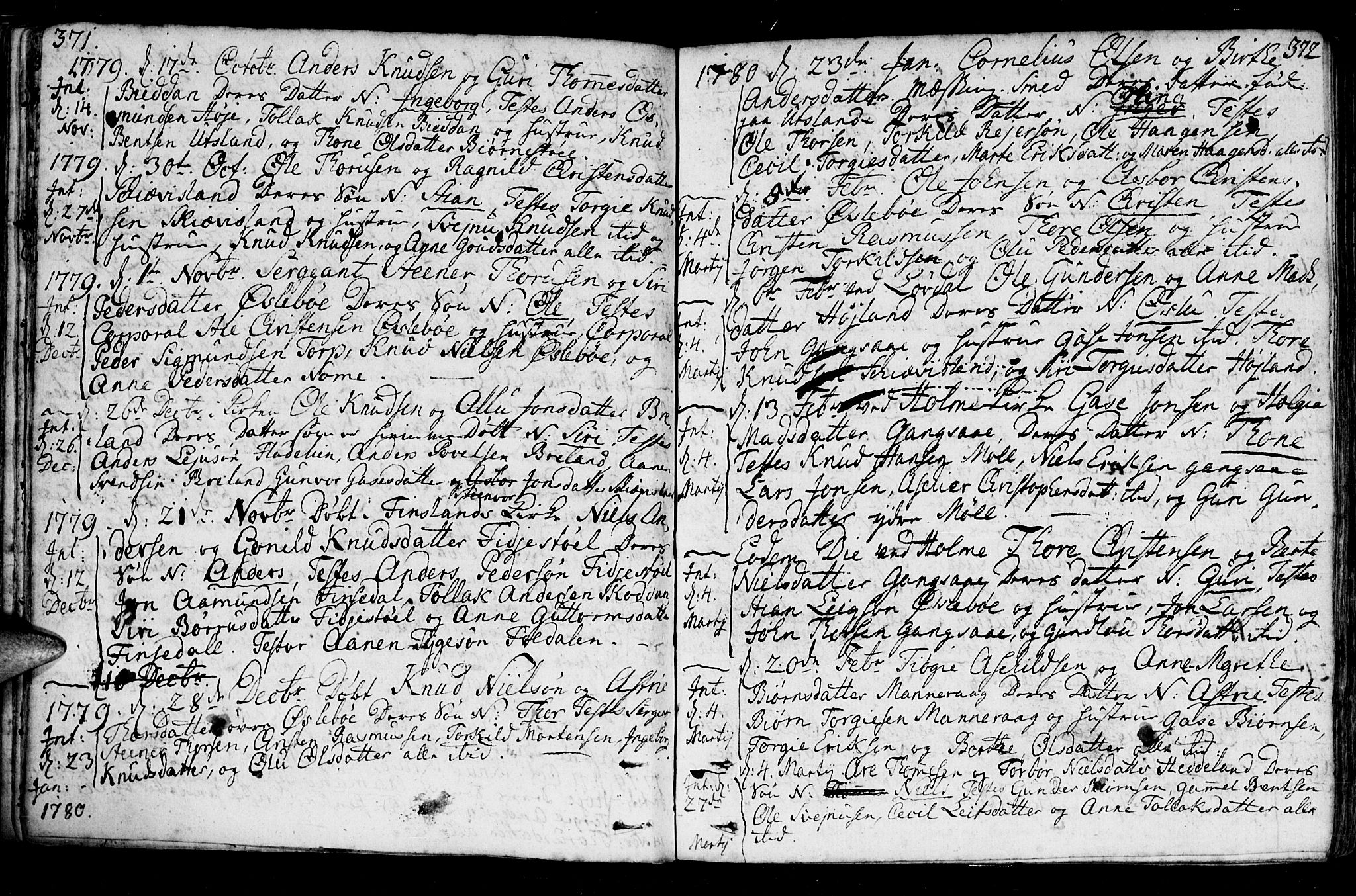 Holum sokneprestkontor, SAK/1111-0022/F/Fa/Fac/L0001: Parish register (official) no. A 1, 1773-1820, p. 371-372