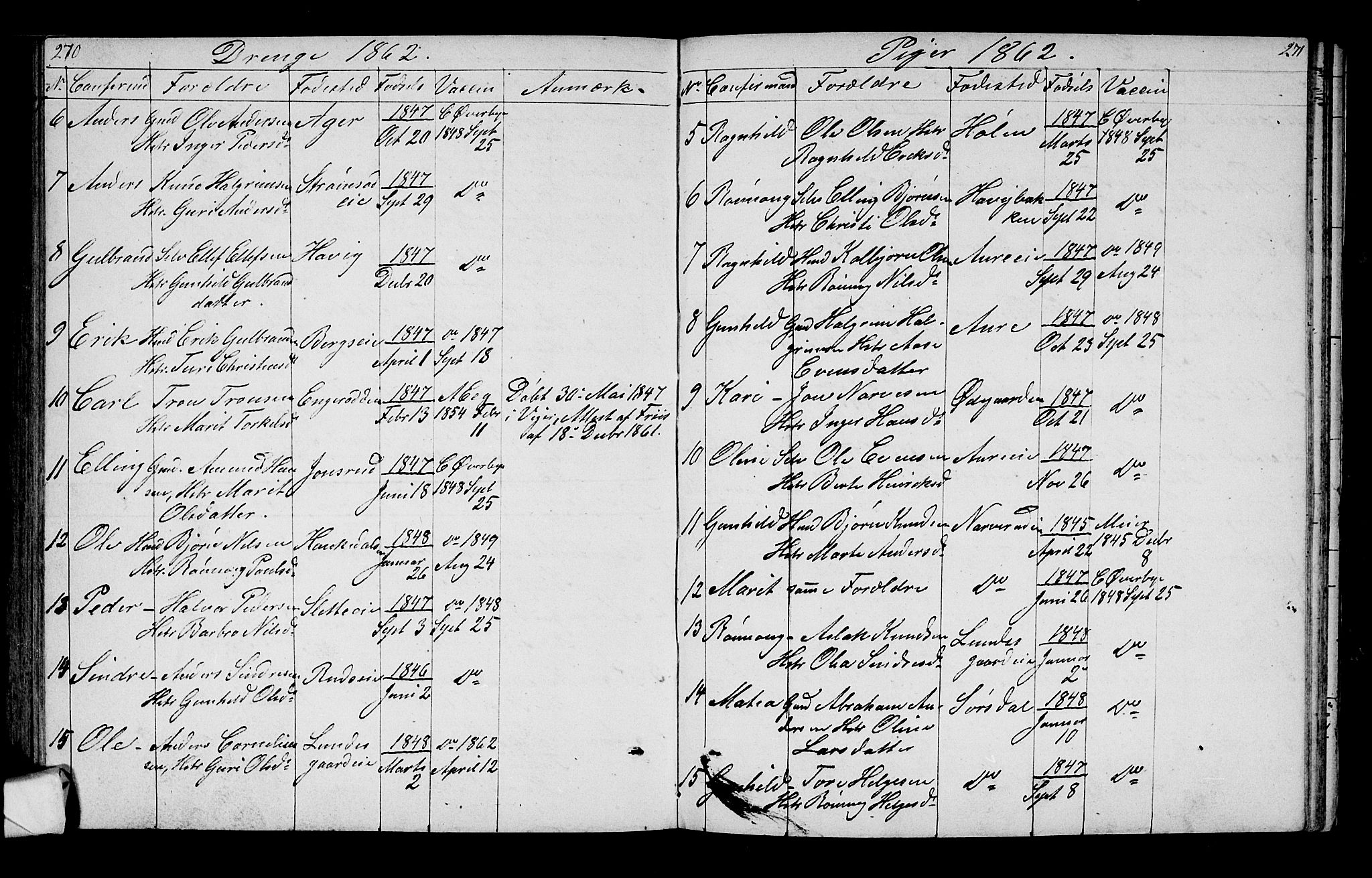 Lunder kirkebøker, SAKO/A-629/G/Ga/L0002: Parish register (copy) no. I 2, 1849-1868, p. 270-271