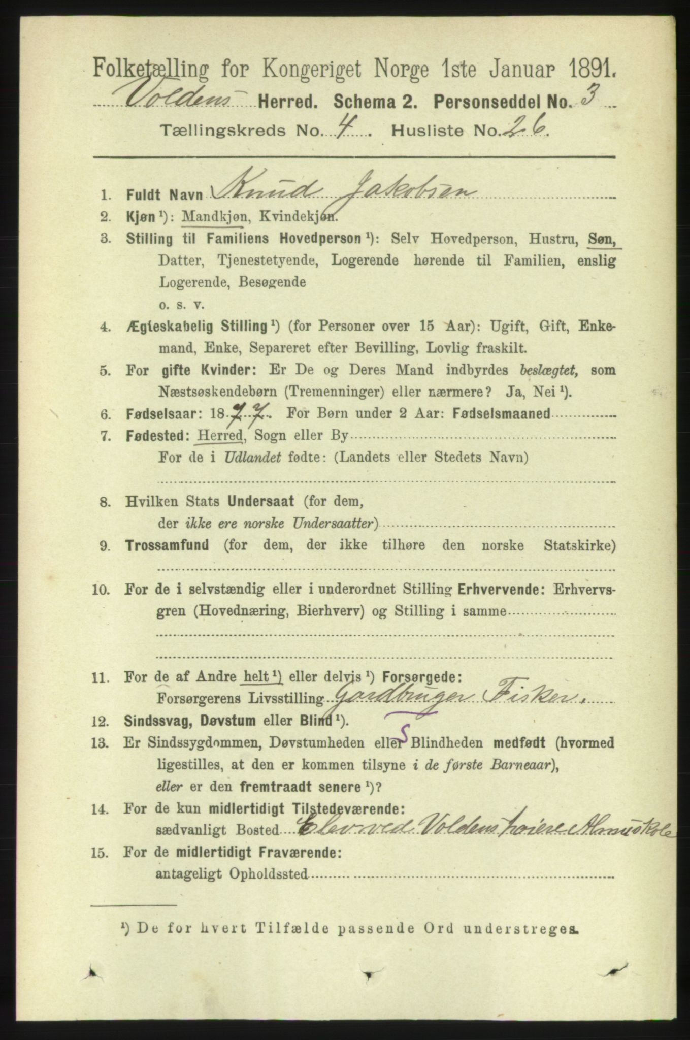 RA, 1891 census for 1519 Volda, 1891, p. 2135