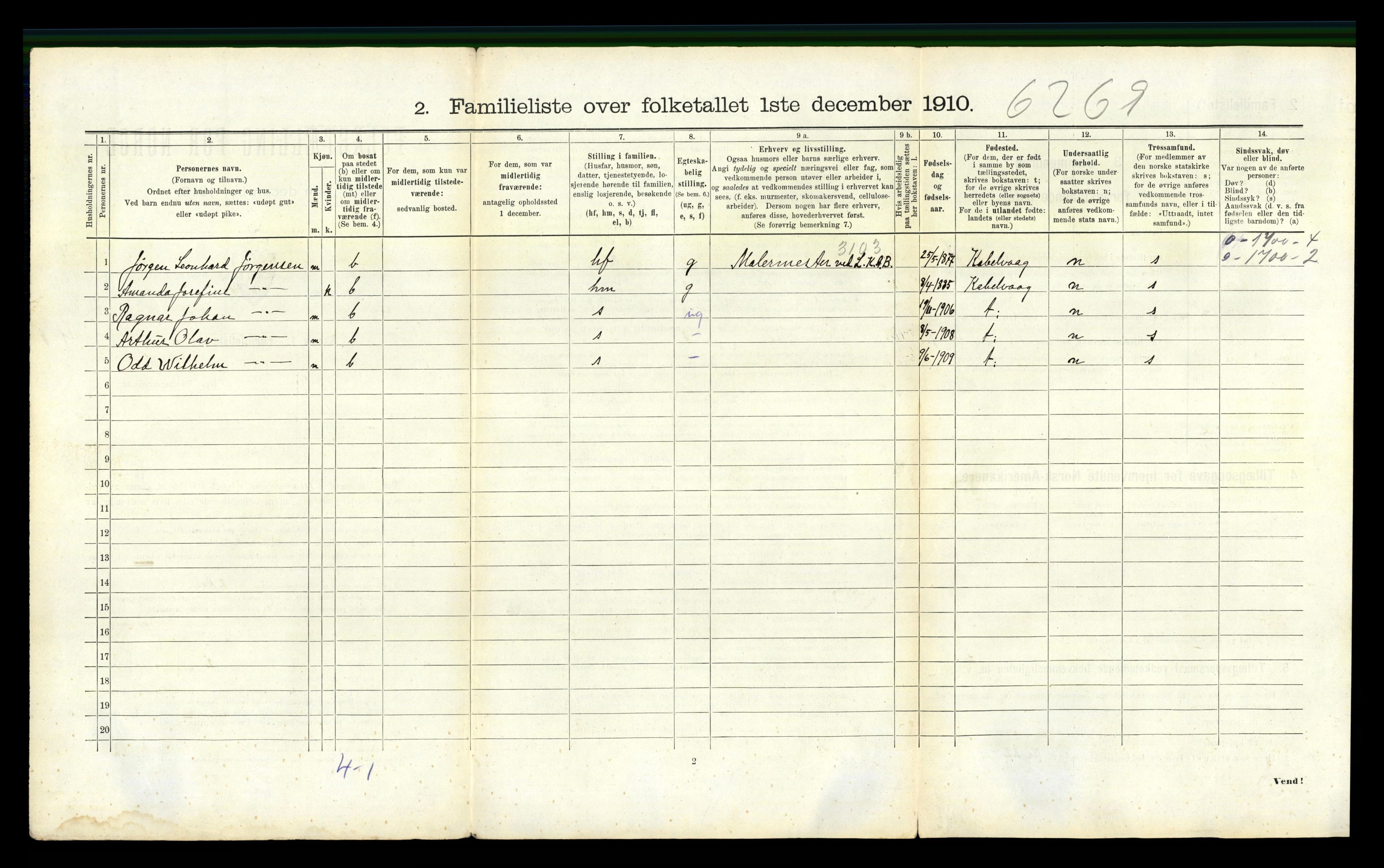 RA, 1910 census for Narvik, 1910, p. 1480