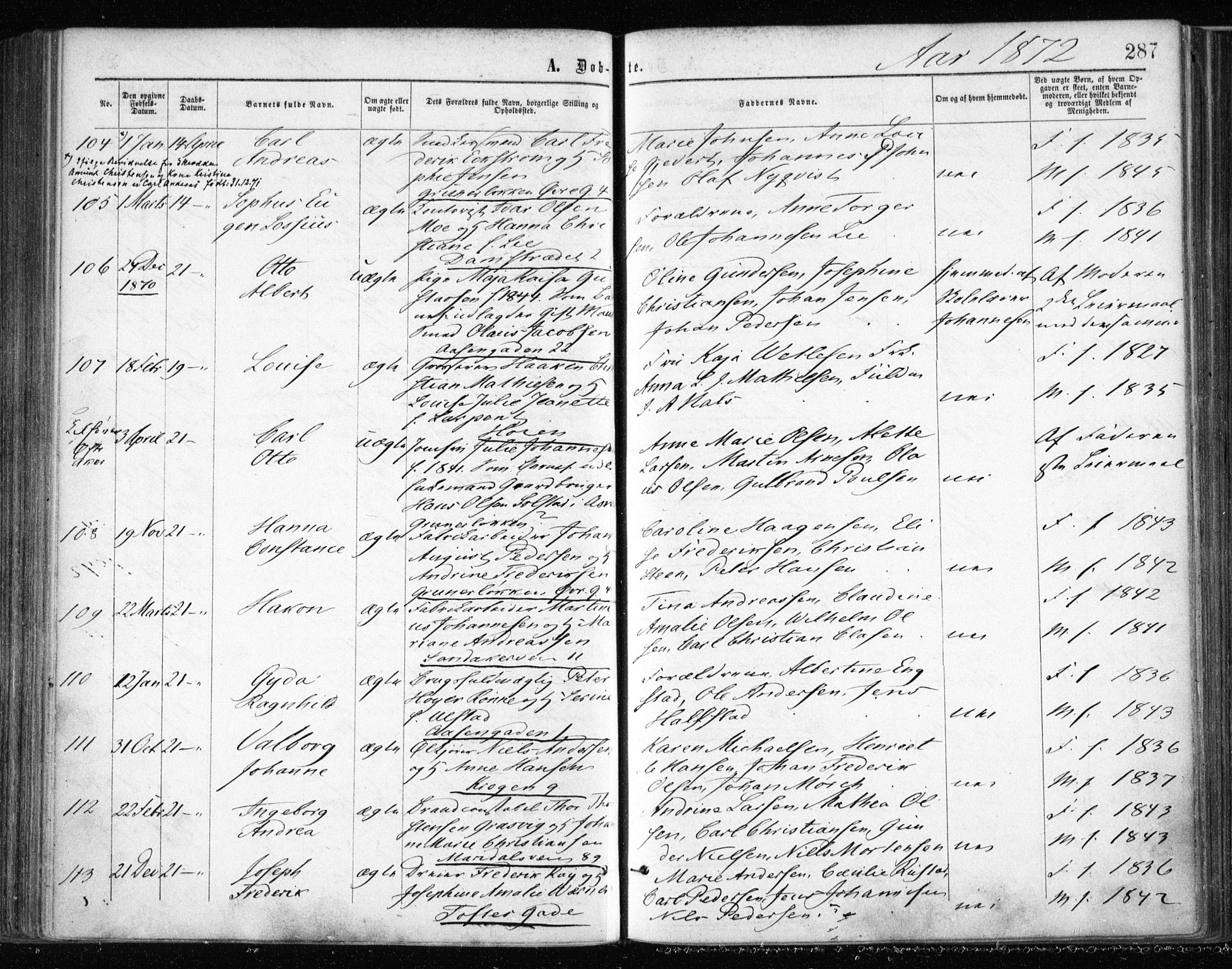 Gamle Aker prestekontor Kirkebøker, SAO/A-10617a/F/L0002: Parish register (official) no. 2, 1864-1872, p. 287
