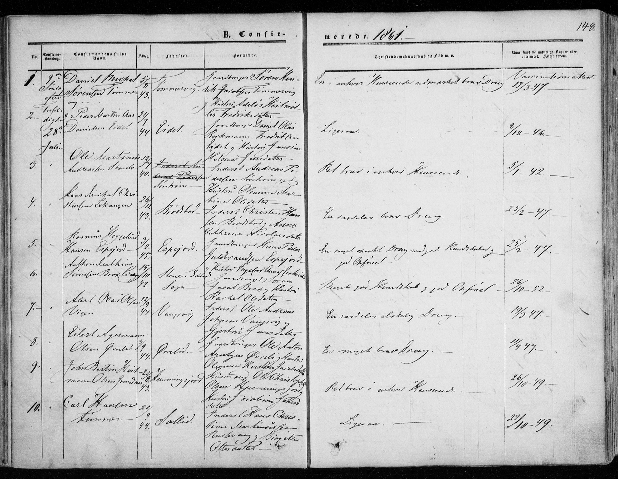 Tranøy sokneprestkontor, SATØ/S-1313/I/Ia/Iaa/L0007kirke: Parish register (official) no. 7, 1856-1866, p. 148