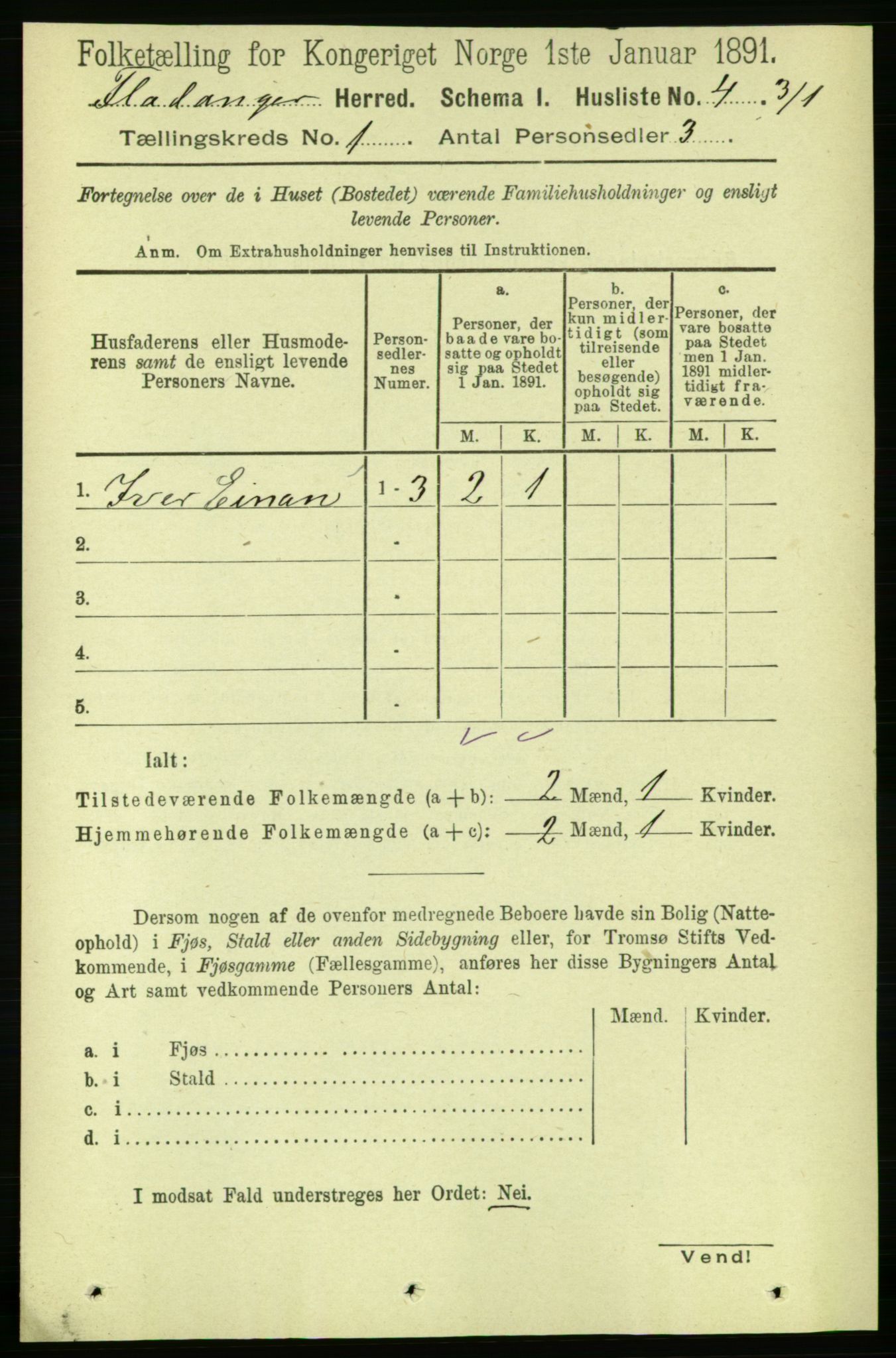 RA, 1891 census for 1749 Flatanger, 1891, p. 19