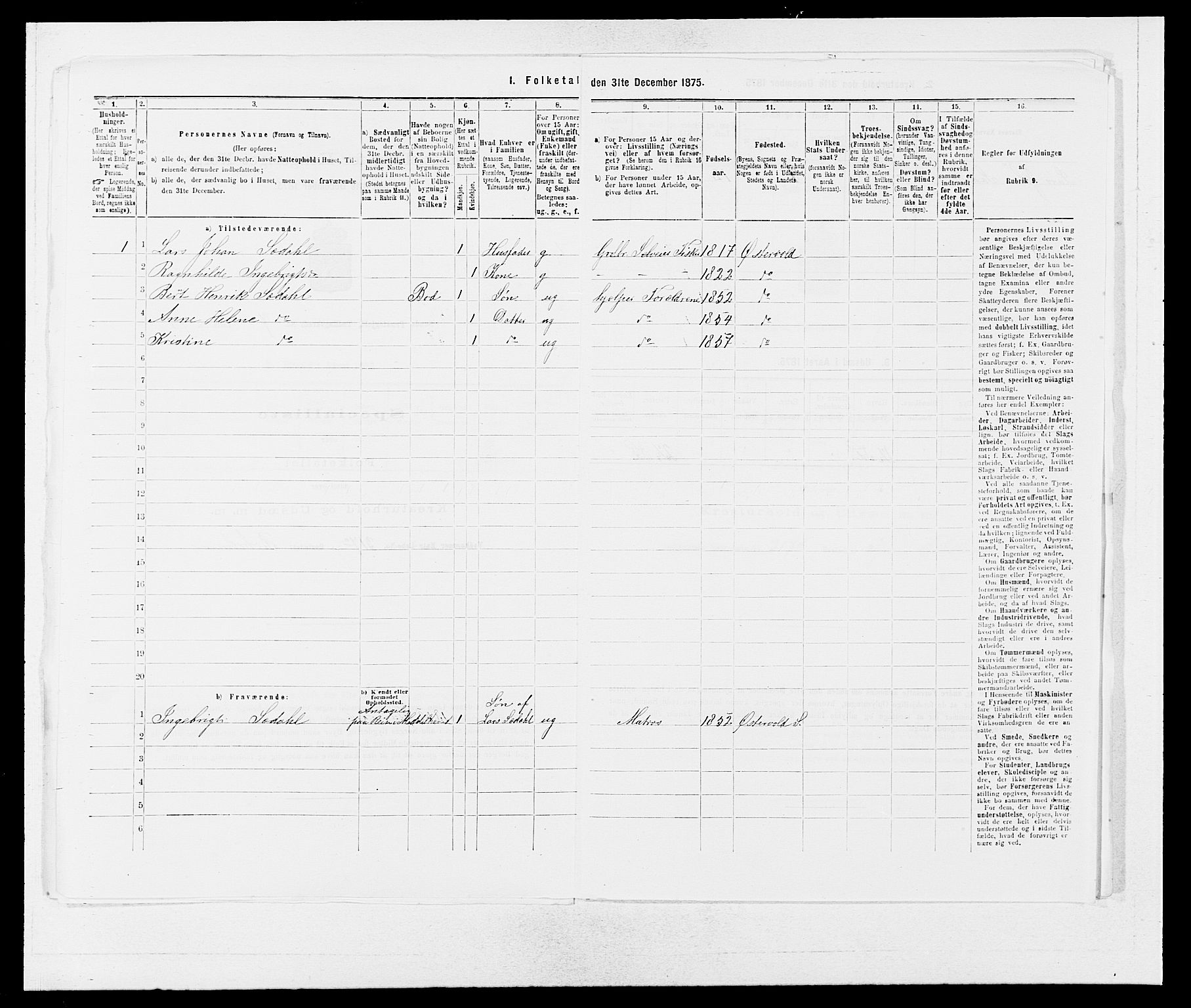 SAB, 1875 census for 1245P Sund, 1875, p. 823