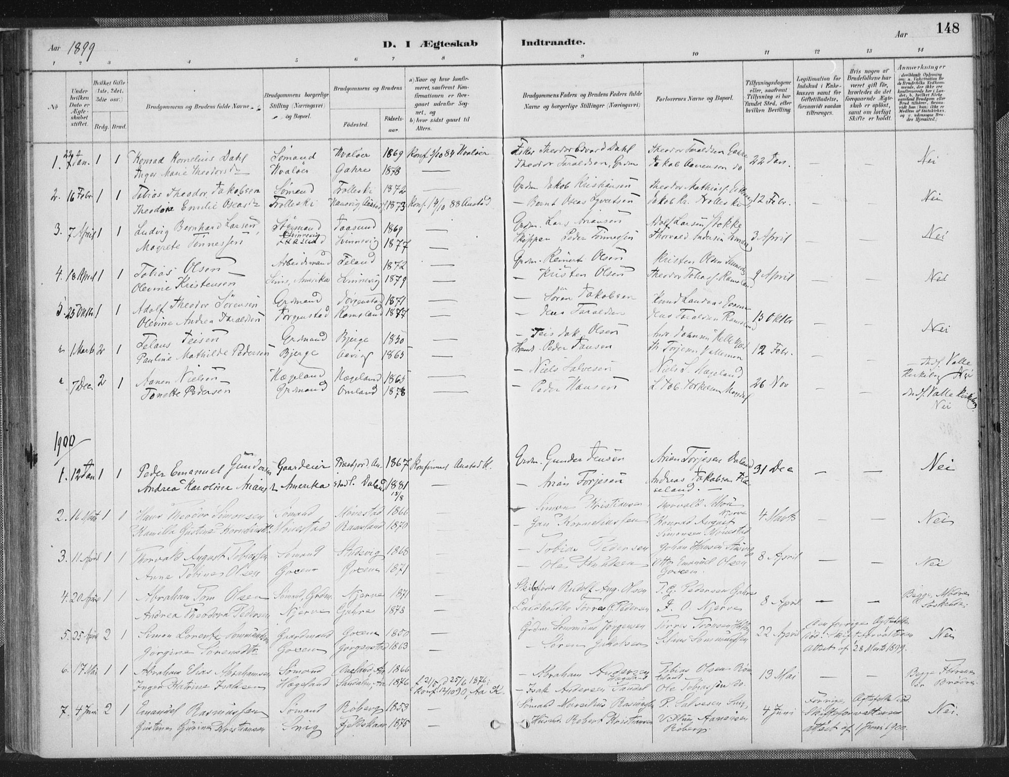 Sør-Audnedal sokneprestkontor, SAK/1111-0039/F/Fa/Faa/L0004: Parish register (official) no. A 4, 1884-1909, p. 148
