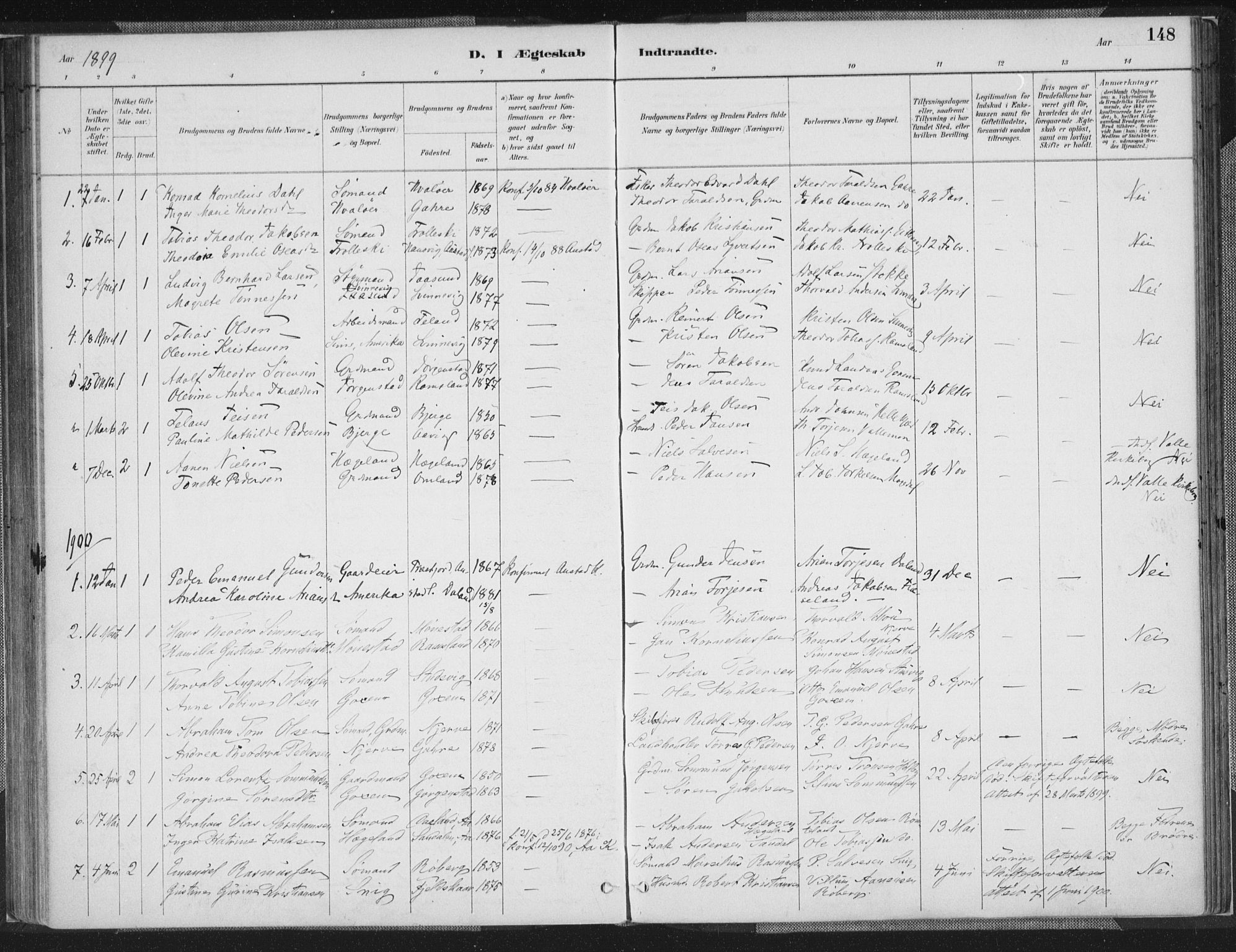 Sør-Audnedal sokneprestkontor, AV/SAK-1111-0039/F/Fa/Faa/L0004: Parish register (official) no. A 4, 1884-1909, p. 148