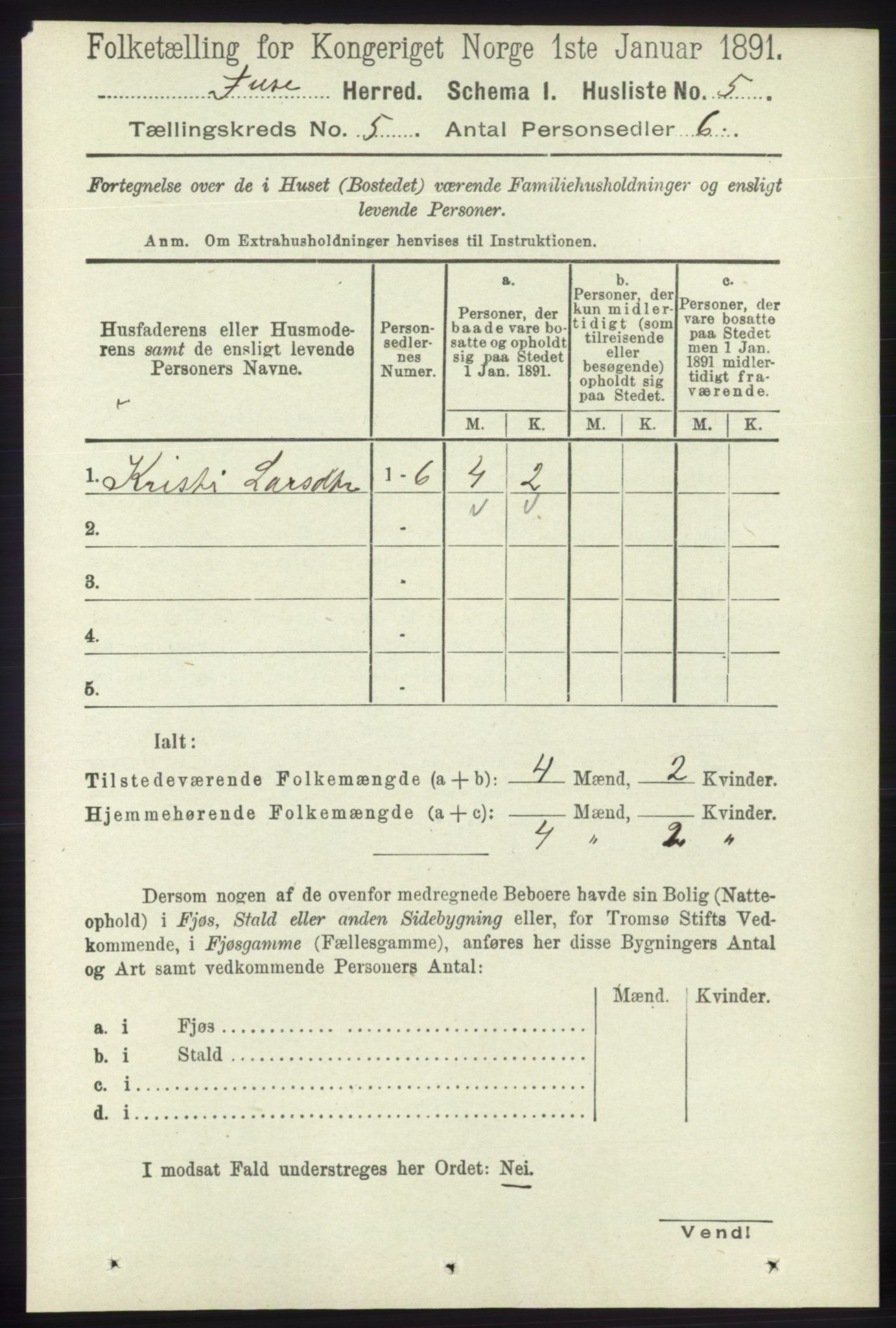 RA, 1891 census for 1241 Fusa, 1891, p. 864