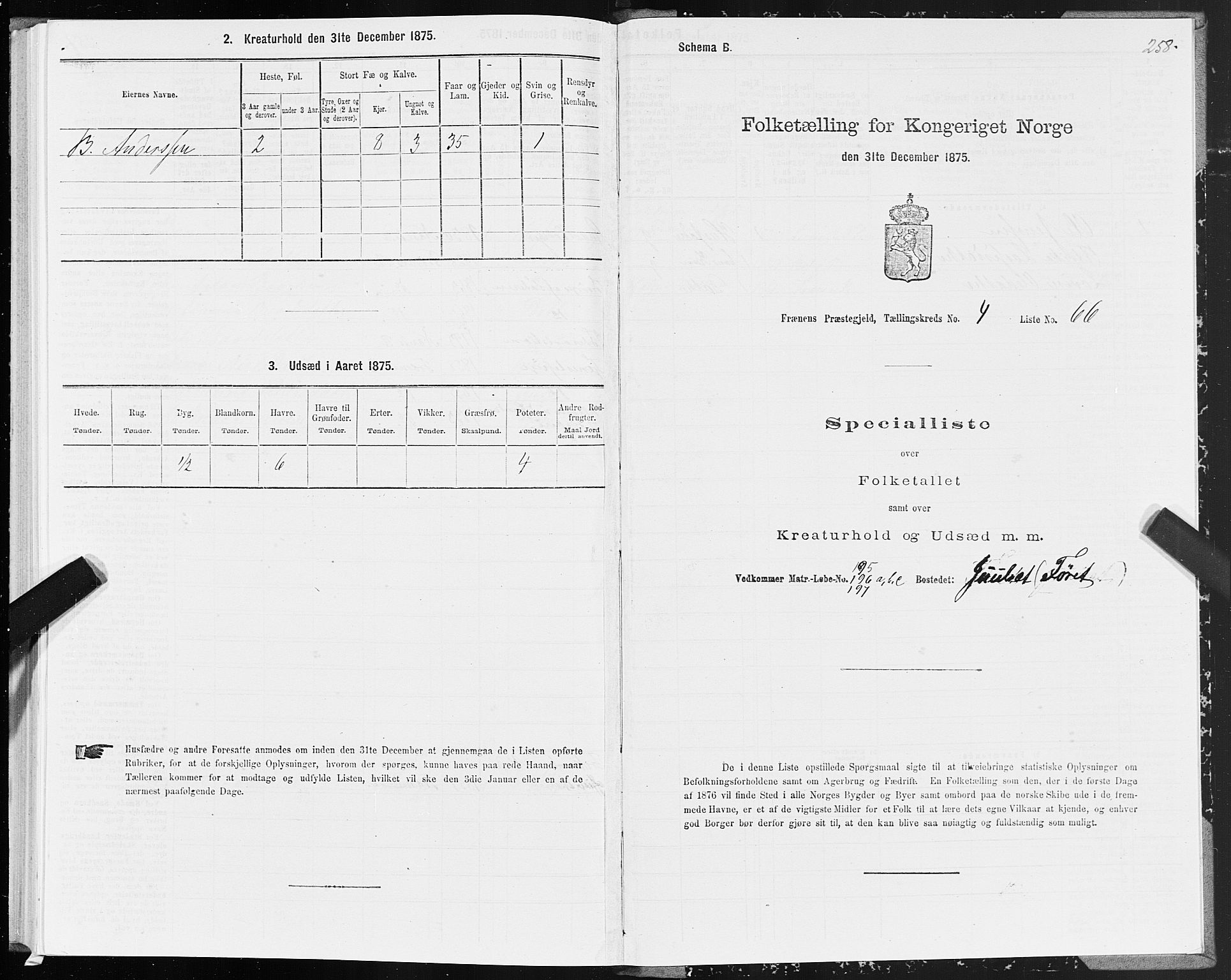 SAT, 1875 census for 1548P Fræna, 1875, p. 2258