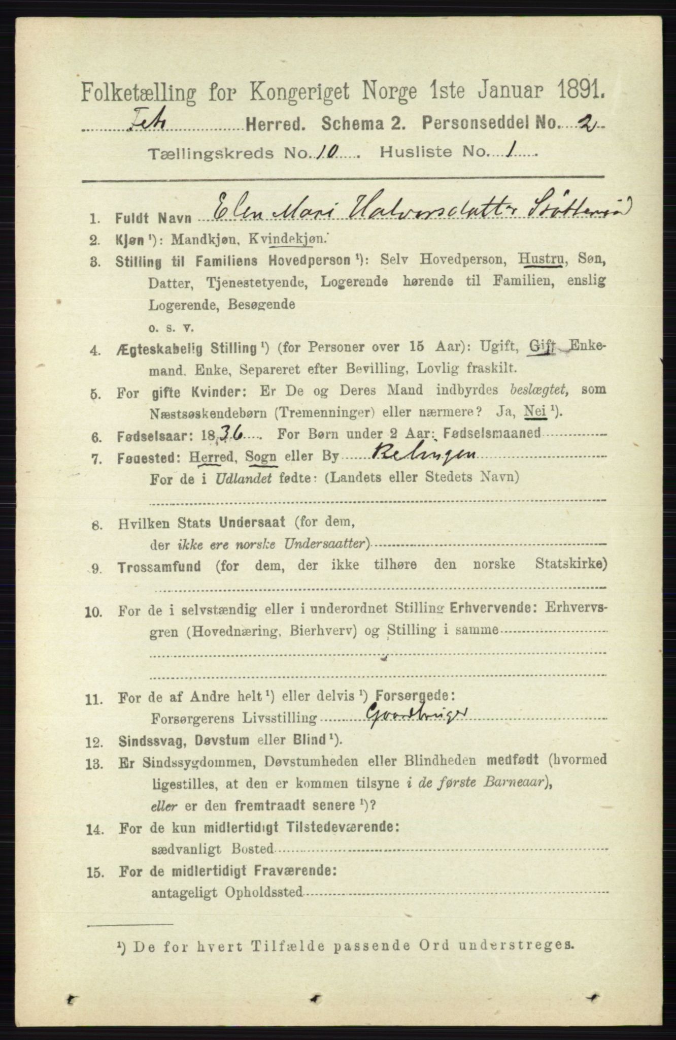 RA, 1891 census for 0227 Fet, 1891, p. 3988