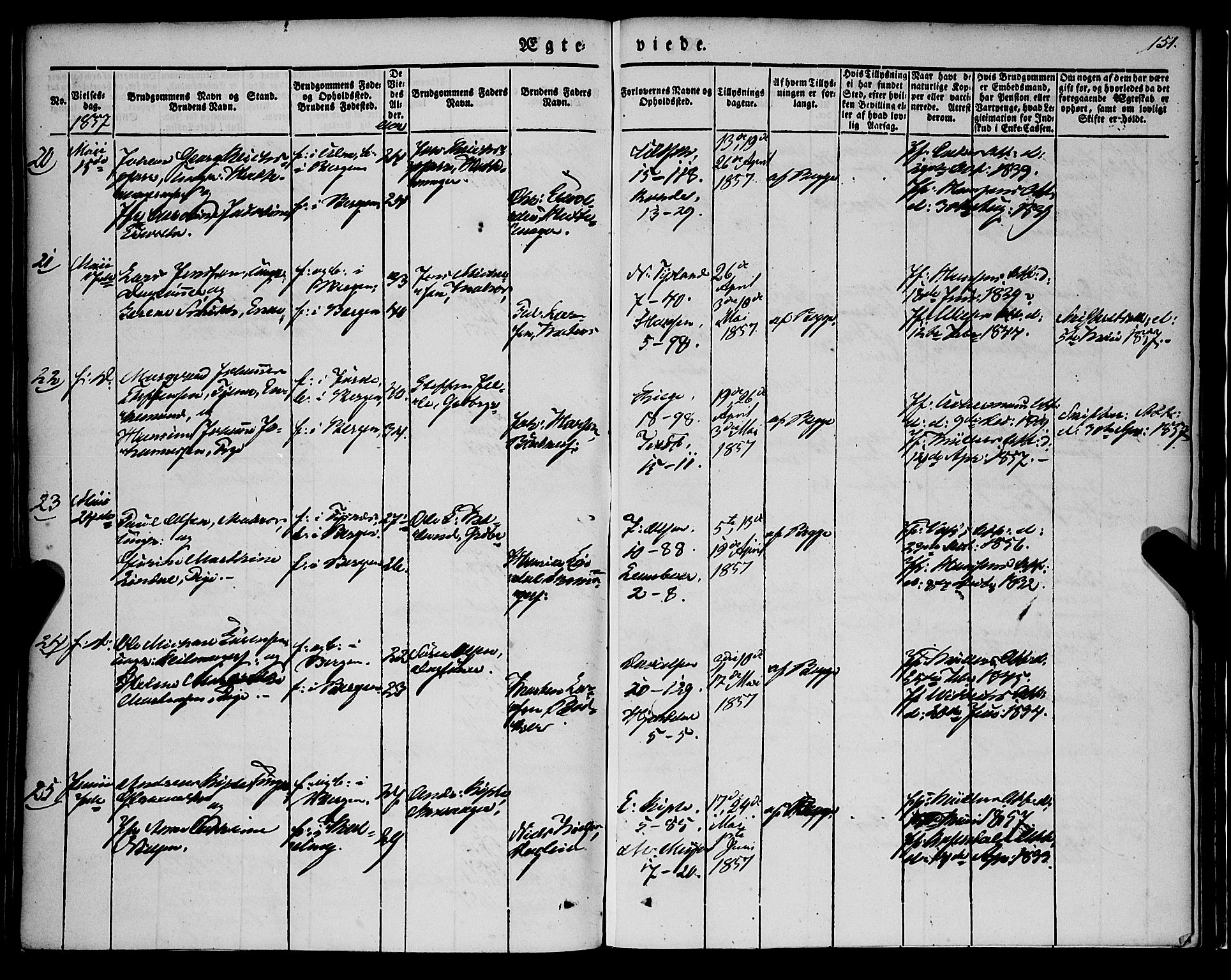 Nykirken Sokneprestembete, AV/SAB-A-77101/H/Haa/L0031: Parish register (official) no. D 1, 1834-1861, p. 151