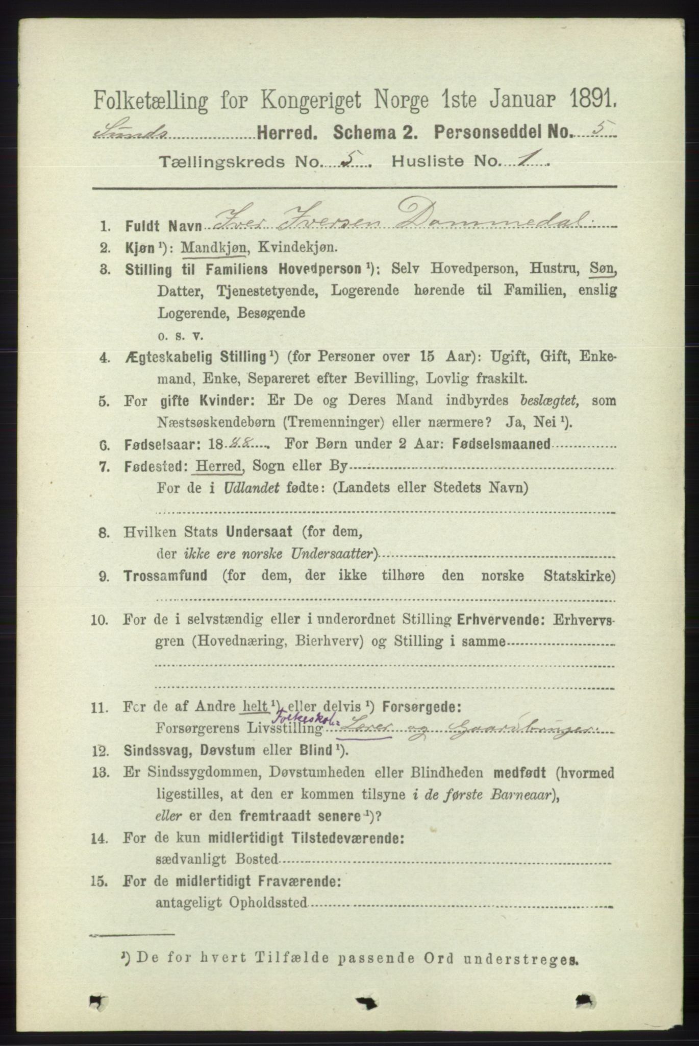 RA, 1891 census for 1245 Sund, 1891, p. 2372