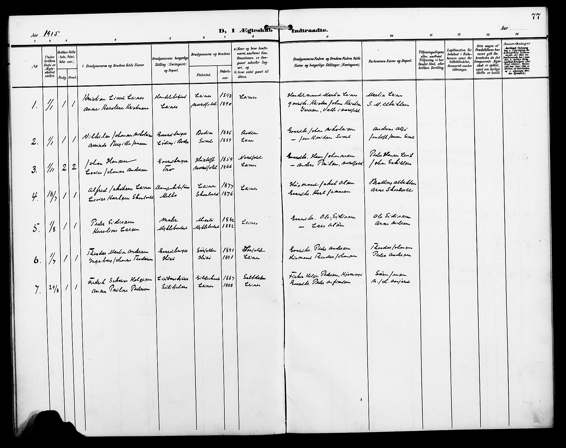 Ministerialprotokoller, klokkerbøker og fødselsregistre - Nordland, SAT/A-1459/857/L0829: Parish register (copy) no. 857C04, 1906-1916, p. 77