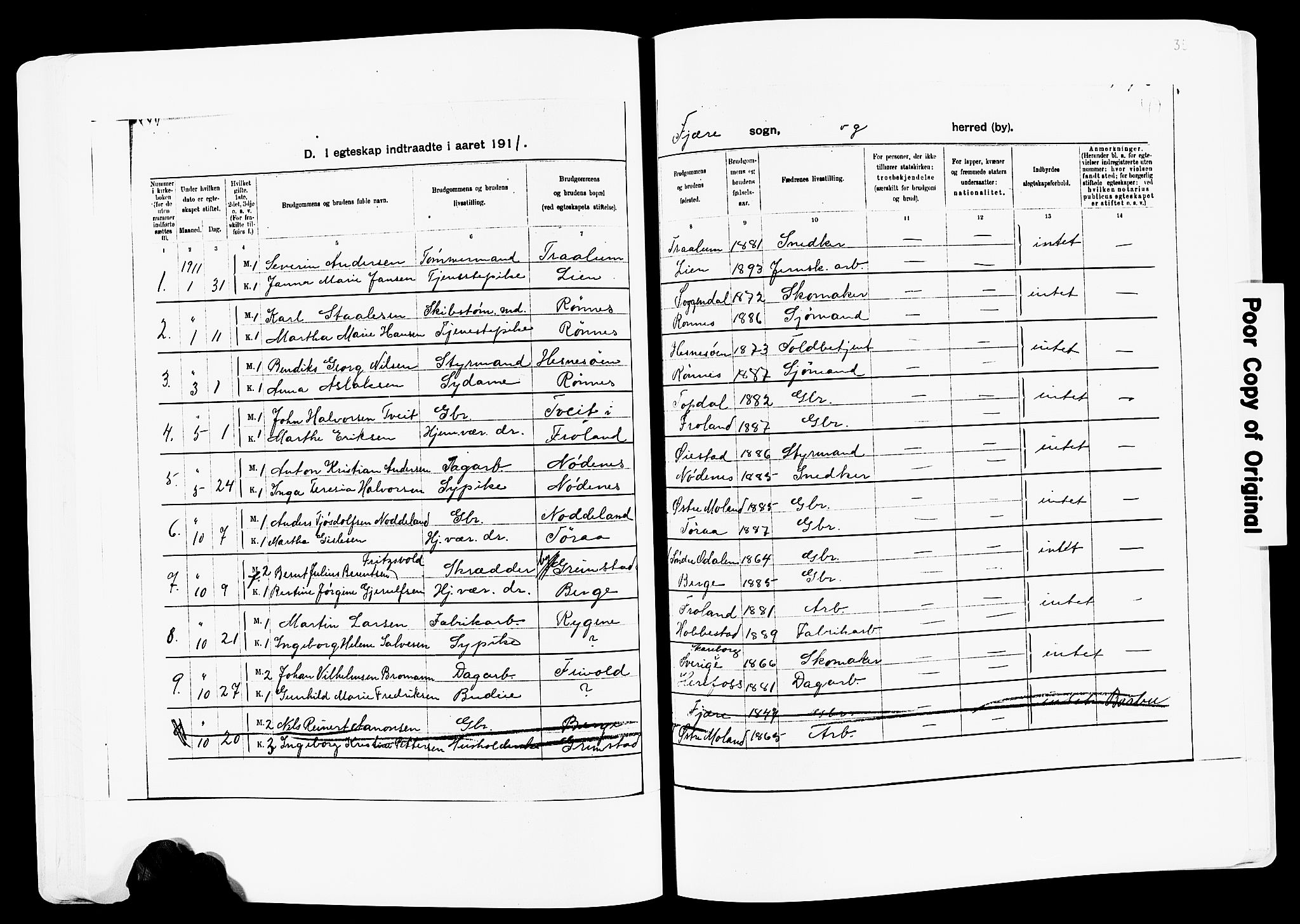 Fjære sokneprestkontor, AV/SAK-1111-0011/F/Fa/L0003: Parish register (official) no. A 3.1, 1903-1920, p. 35