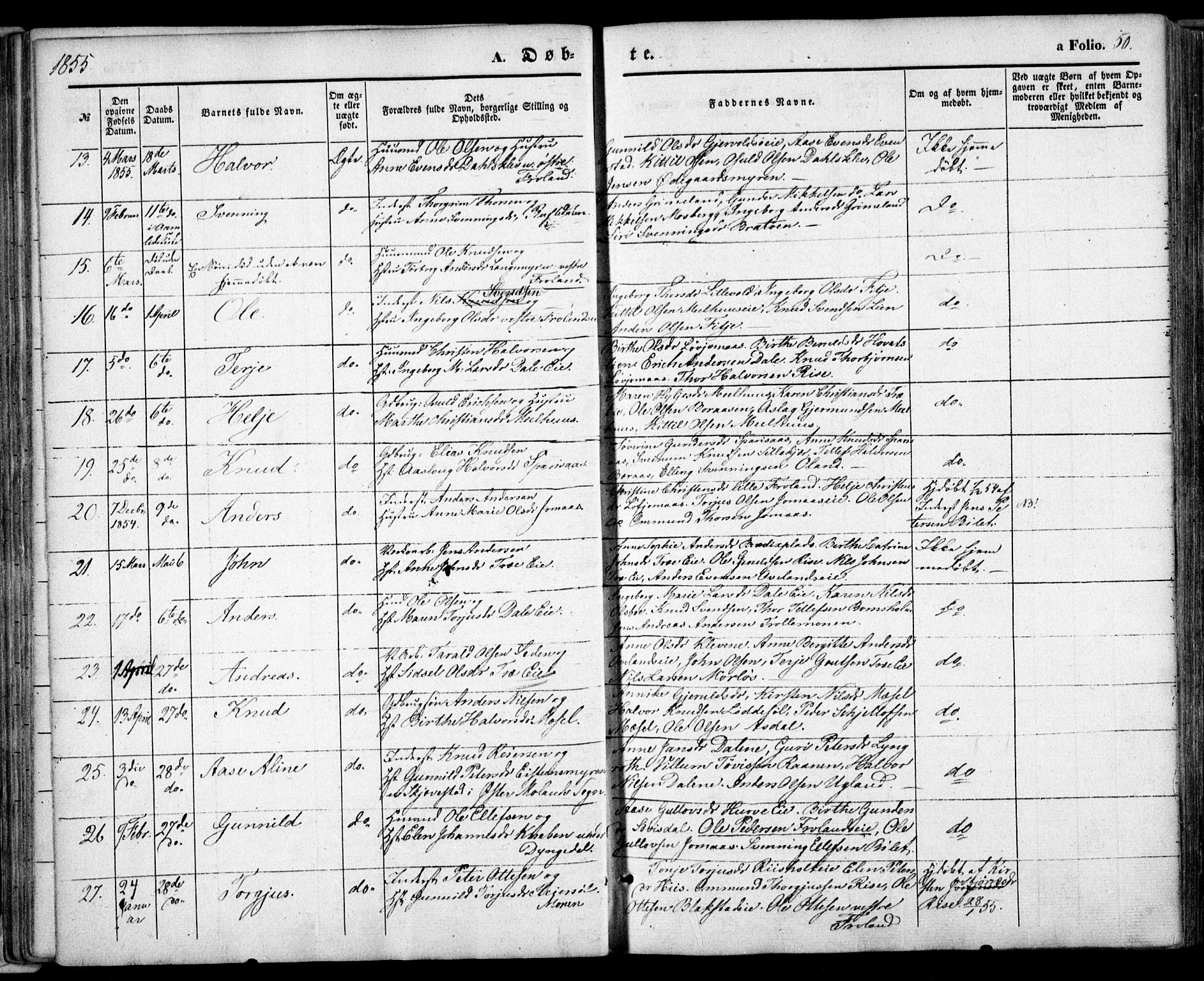 Froland sokneprestkontor, SAK/1111-0013/F/Fa/L0002: Parish register (official) no. A 2, 1845-1863, p. 50