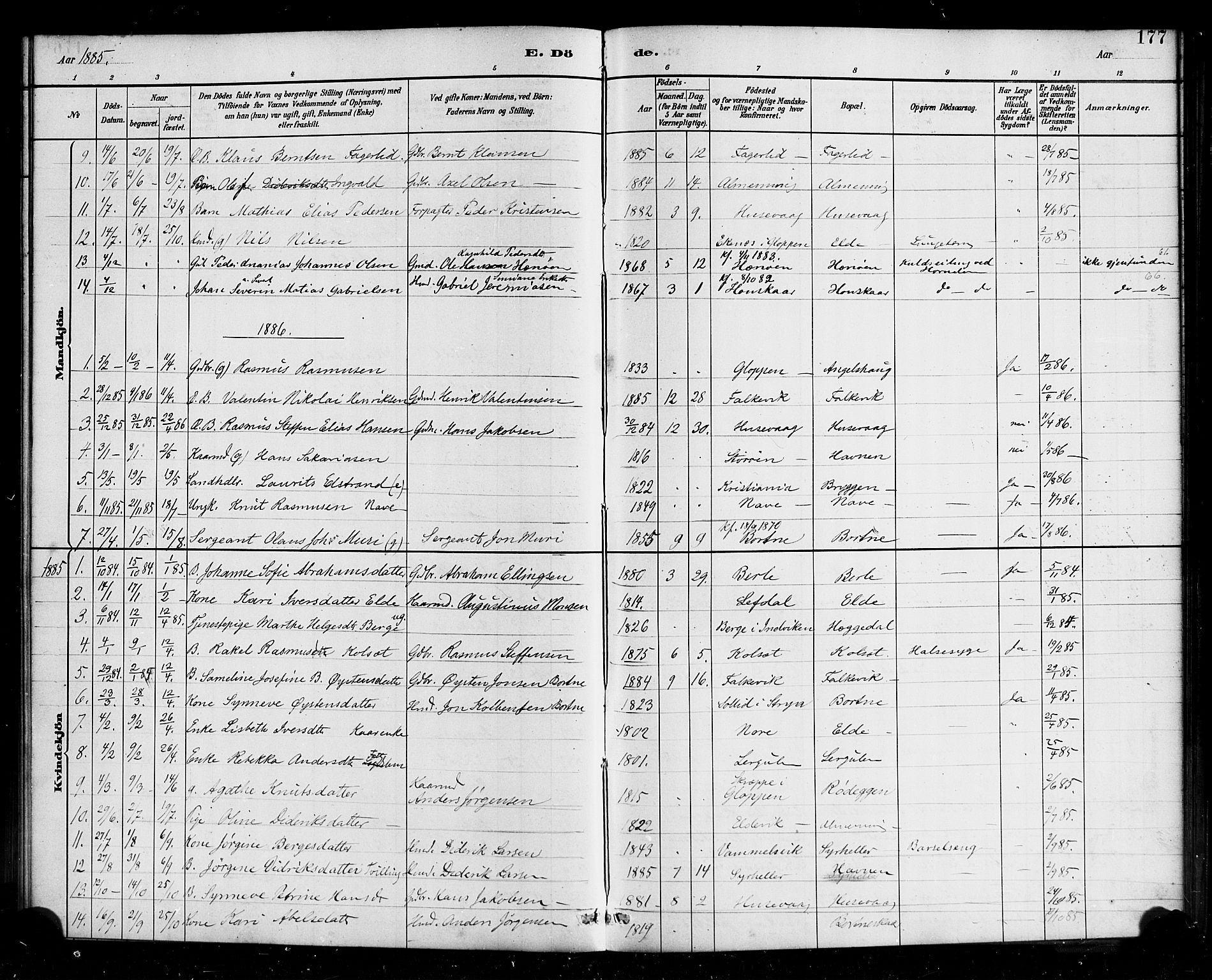 Davik sokneprestembete, AV/SAB-A-79701/H/Haa/Haad/L0001: Parish register (official) no. D 1, 1882-1900, p. 177