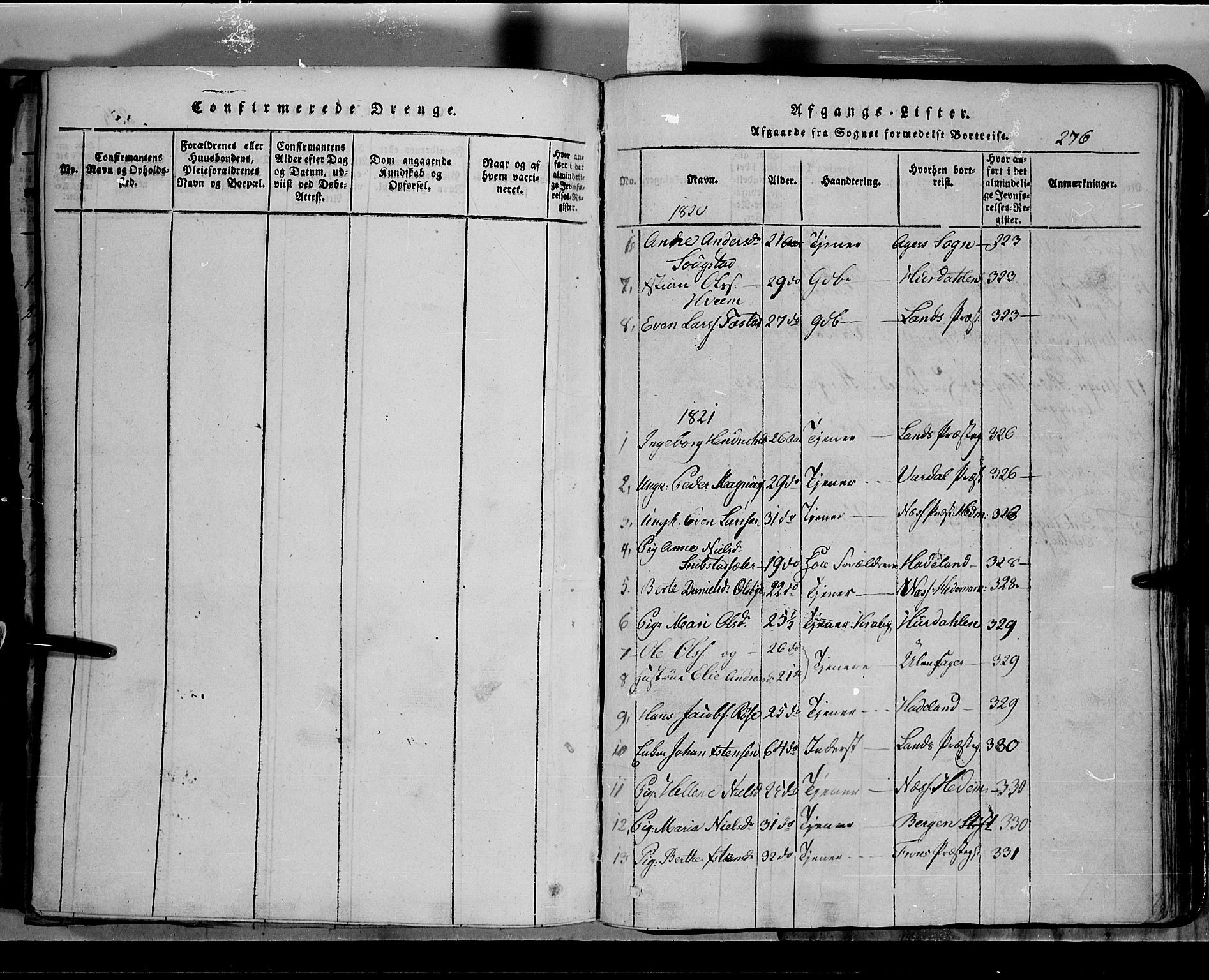 Toten prestekontor, SAH/PREST-102/H/Ha/Hab/L0002: Parish register (copy) no. 2, 1820-1827, p. 276