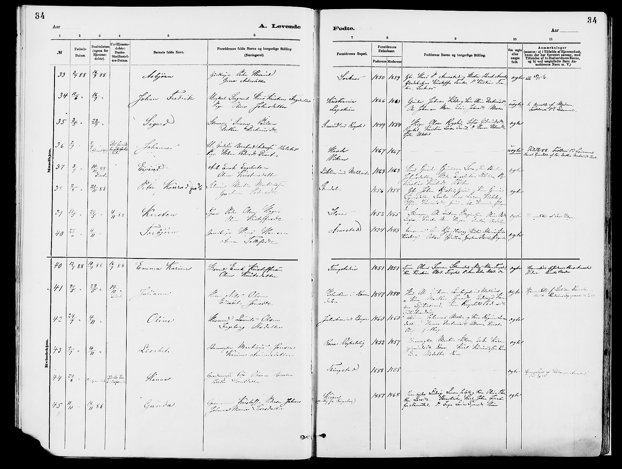 Åmot prestekontor, Hedmark, AV/SAH-PREST-056/H/Ha/Haa/L0010: Parish register (official) no. 10, 1884-1889, p. 34