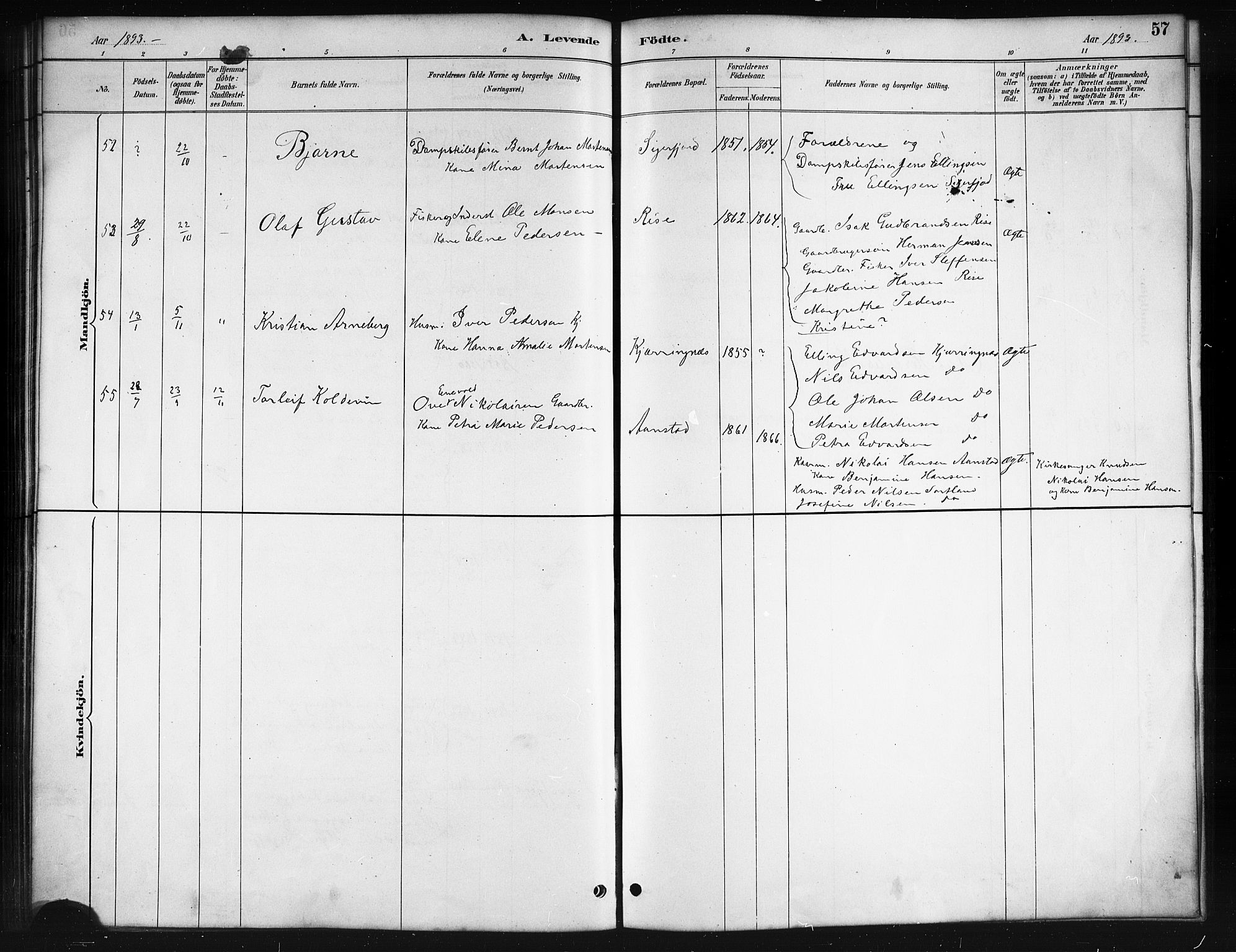 Ministerialprotokoller, klokkerbøker og fødselsregistre - Nordland, AV/SAT-A-1459/895/L1382: Parish register (copy) no. 895C04, 1885-1896, p. 57