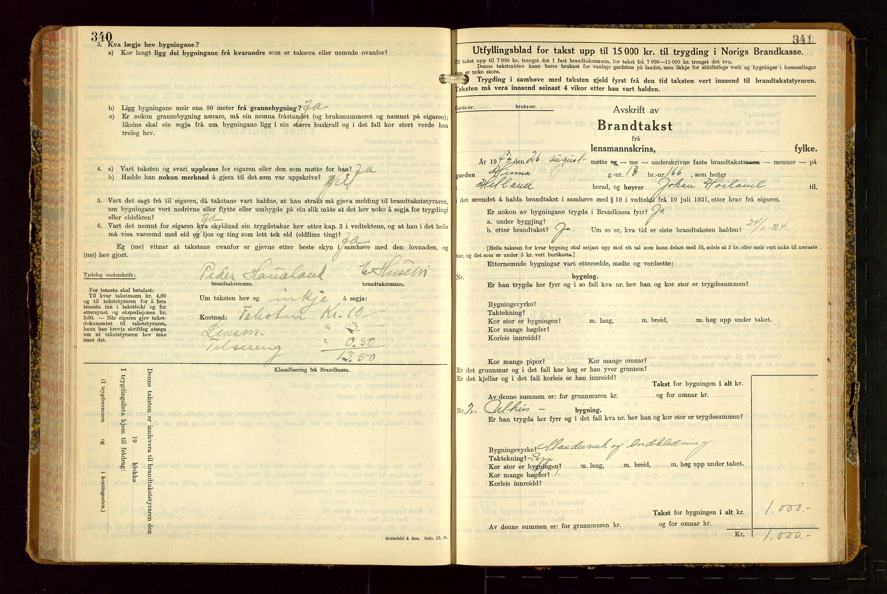 Hetland lensmannskontor, SAST/A-100101/Gob/L0007: "Brandtakstbok", 1939-1949, p. 340-341