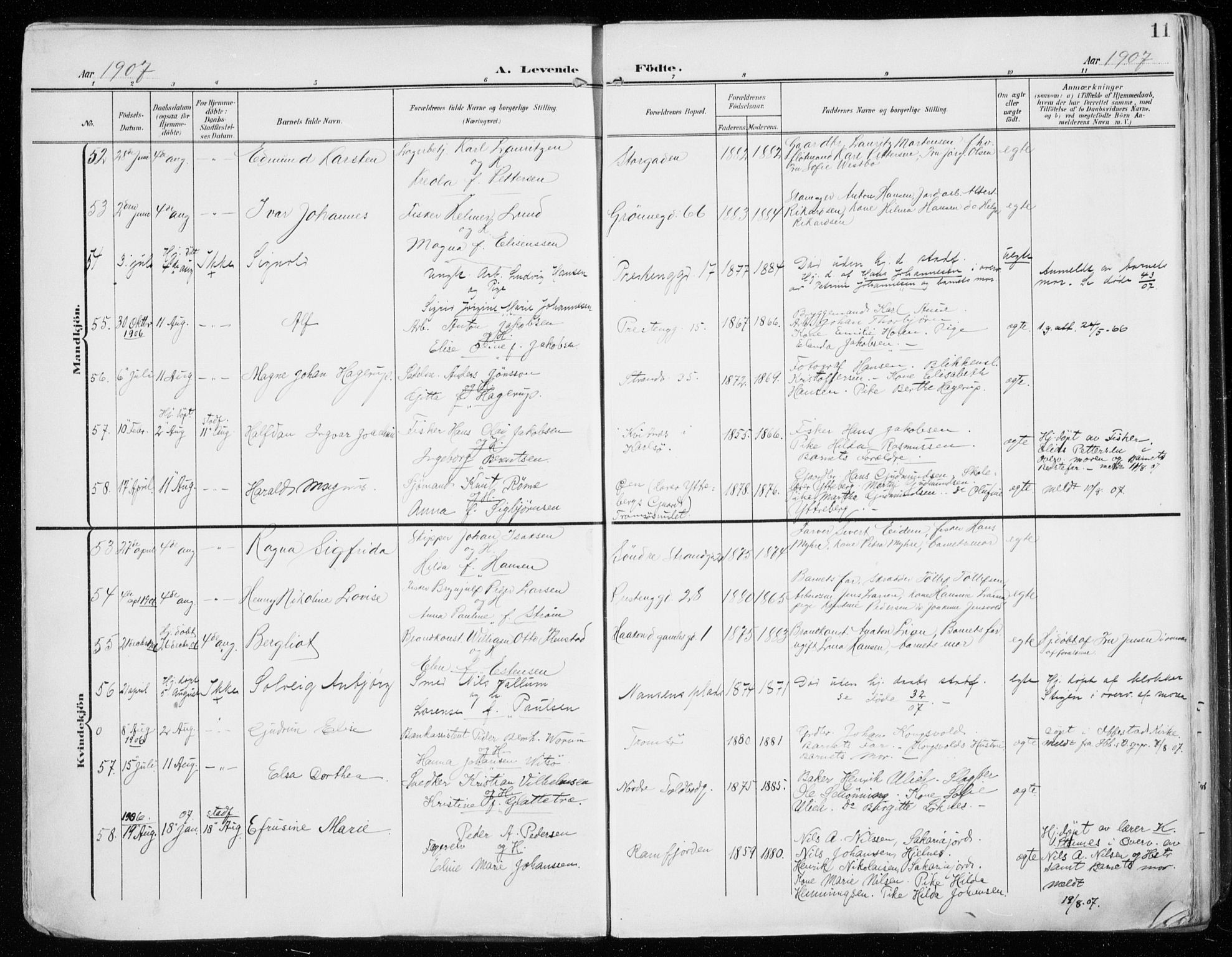 Tromsø sokneprestkontor/stiftsprosti/domprosti, SATØ/S-1343/G/Ga/L0017kirke: Parish register (official) no. 17, 1907-1917, p. 11