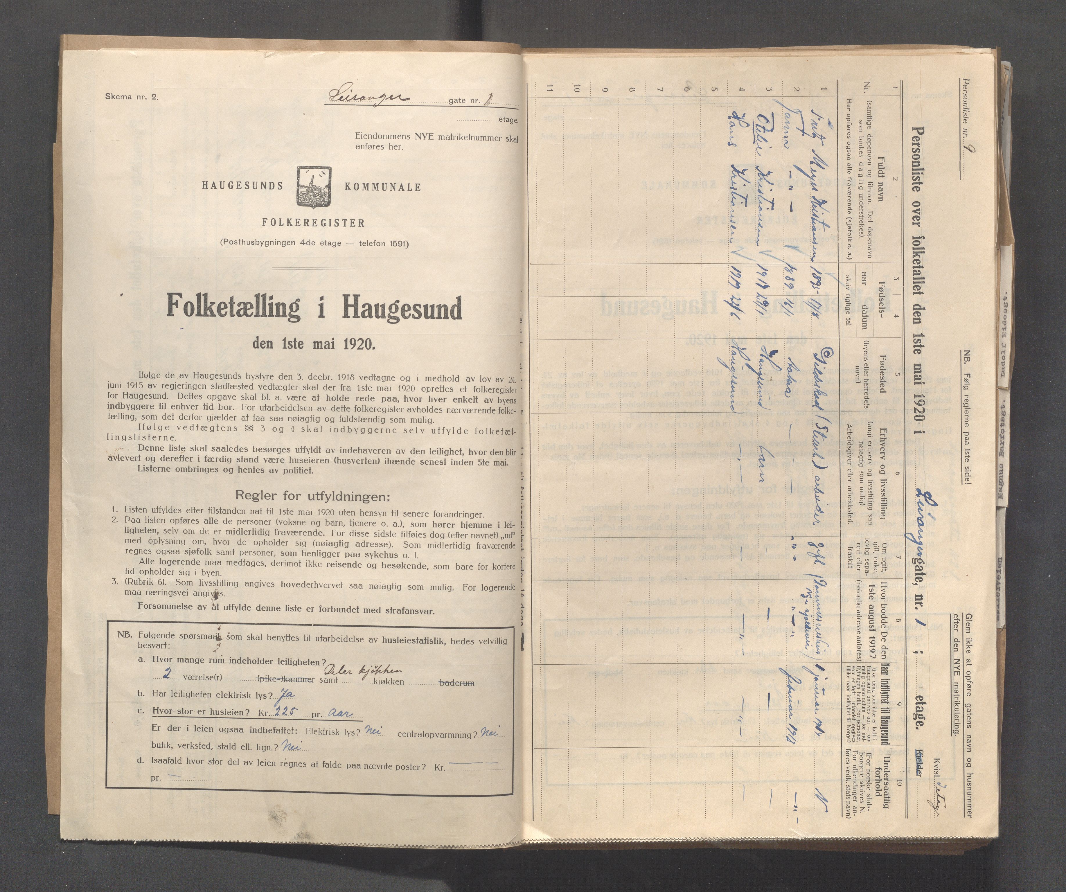 IKAR, Local census 1.5.1920 for Haugesund, 1920, p. 2846