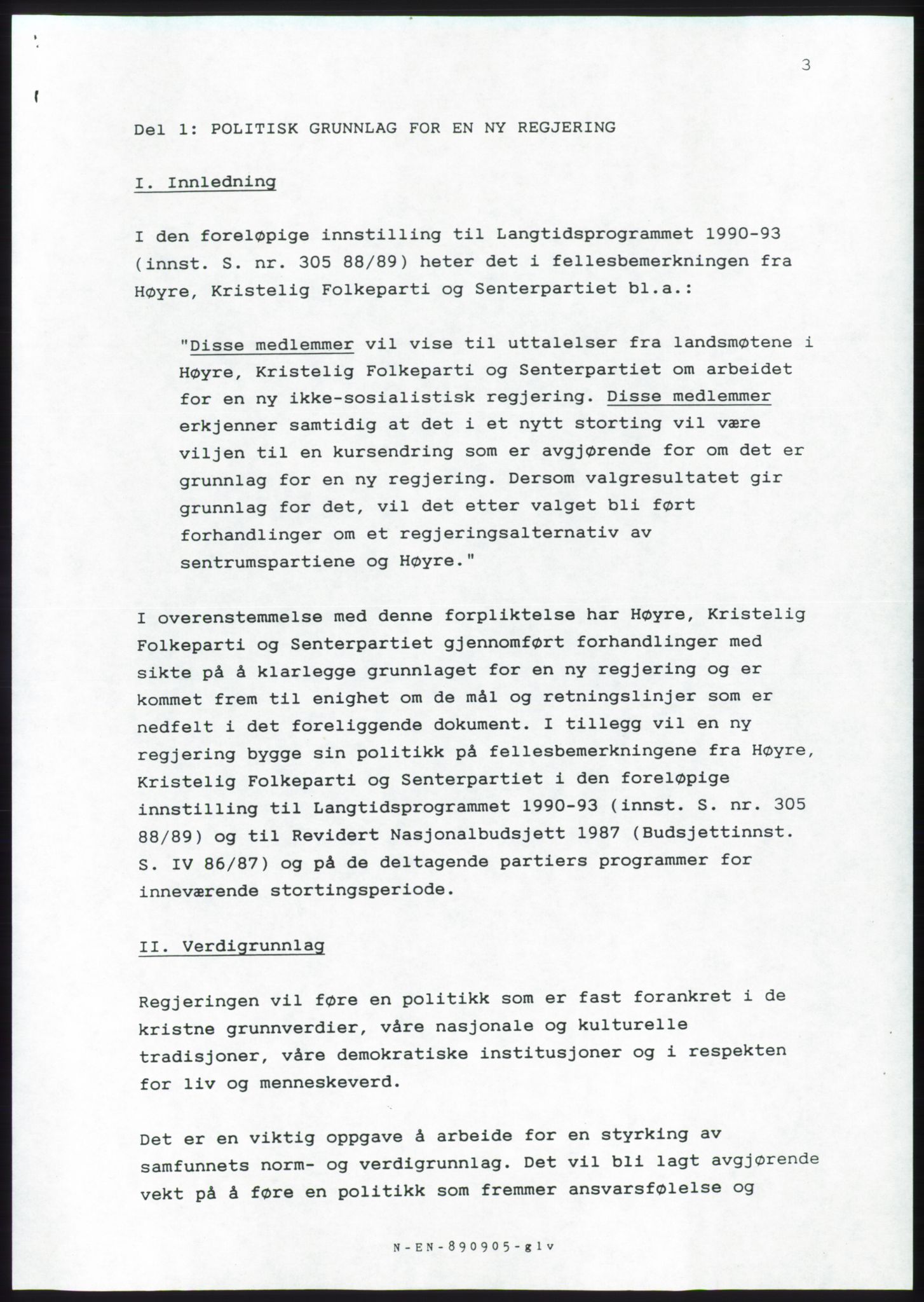 Forhandlingsmøtene 1989 mellom Høyre, KrF og Senterpartiet om dannelse av regjering, RA/PA-0697/A/L0001: Forhandlingsprotokoll med vedlegg, 1989, p. 4
