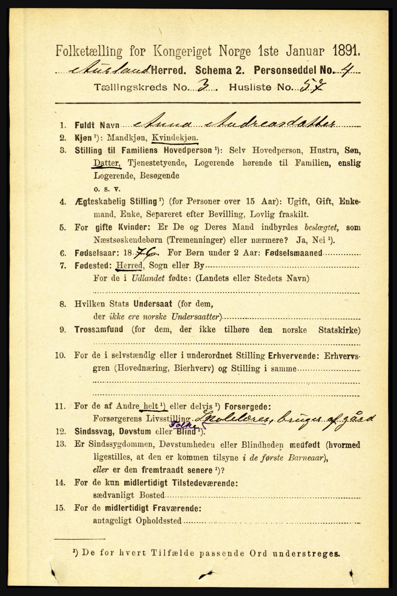 RA, 1891 census for 1421 Aurland, 1891, p. 1242