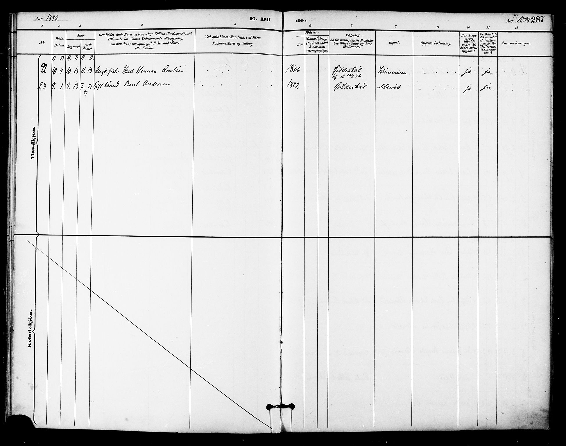 Ministerialprotokoller, klokkerbøker og fødselsregistre - Nordland, AV/SAT-A-1459/805/L0101: Parish register (official) no. 805A07, 1892-1899, p. 287