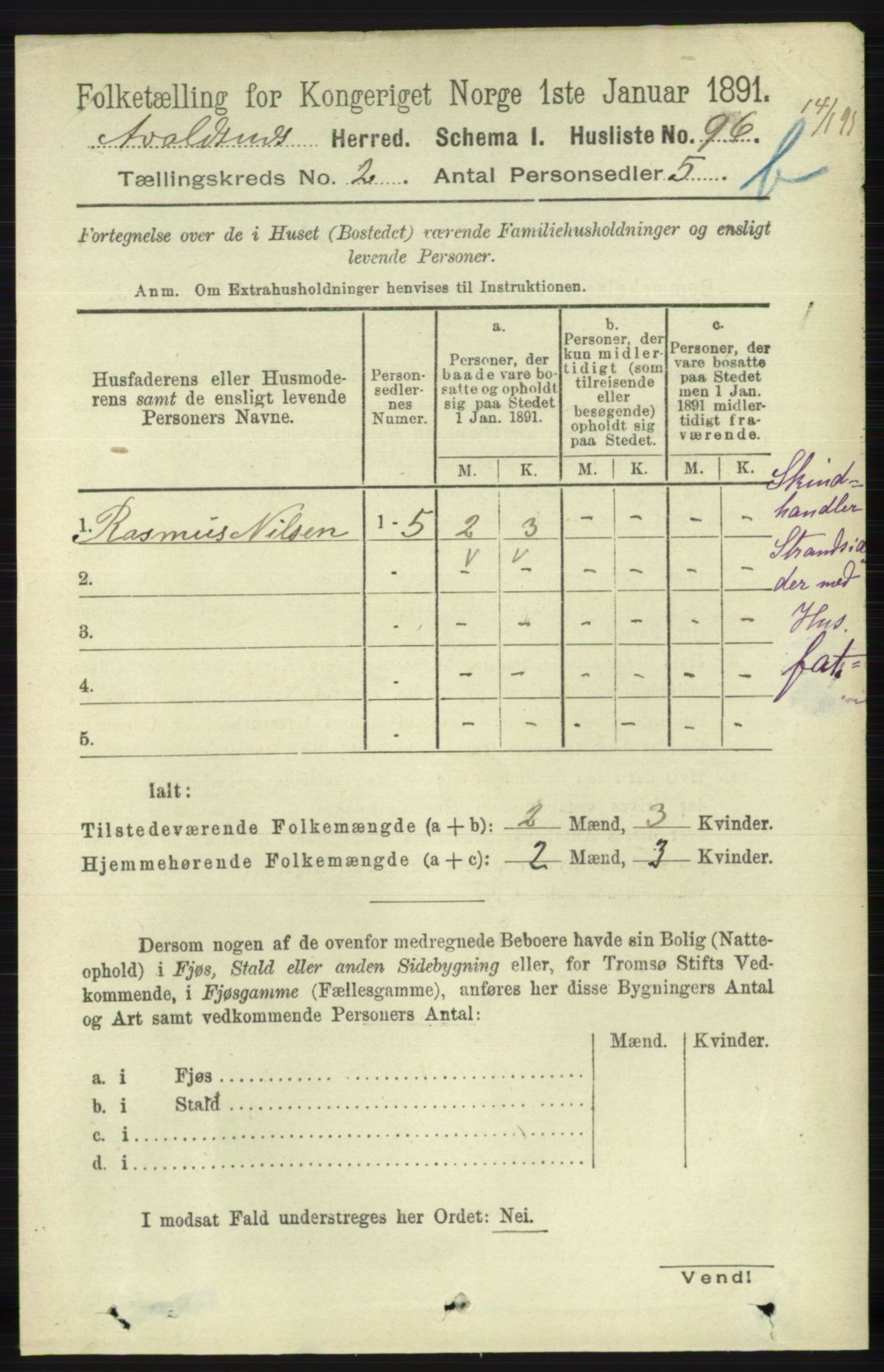 RA, 1891 census for 1147 Avaldsnes, 1891, p. 1985