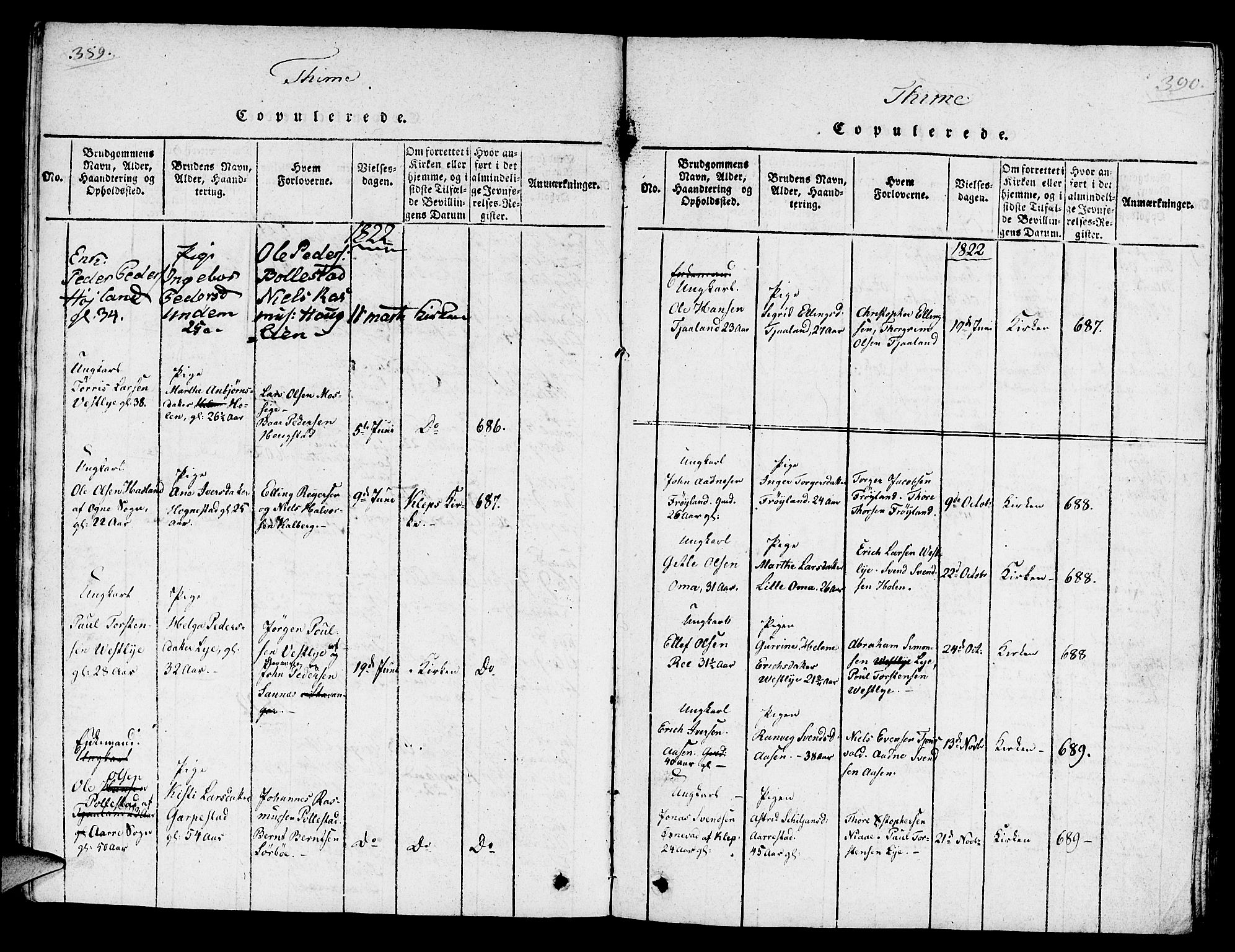 Lye sokneprestkontor, SAST/A-101794/001/30/30BA/L0003: Parish register (official) no. A 3 /1, 1816-1826, p. 389-390