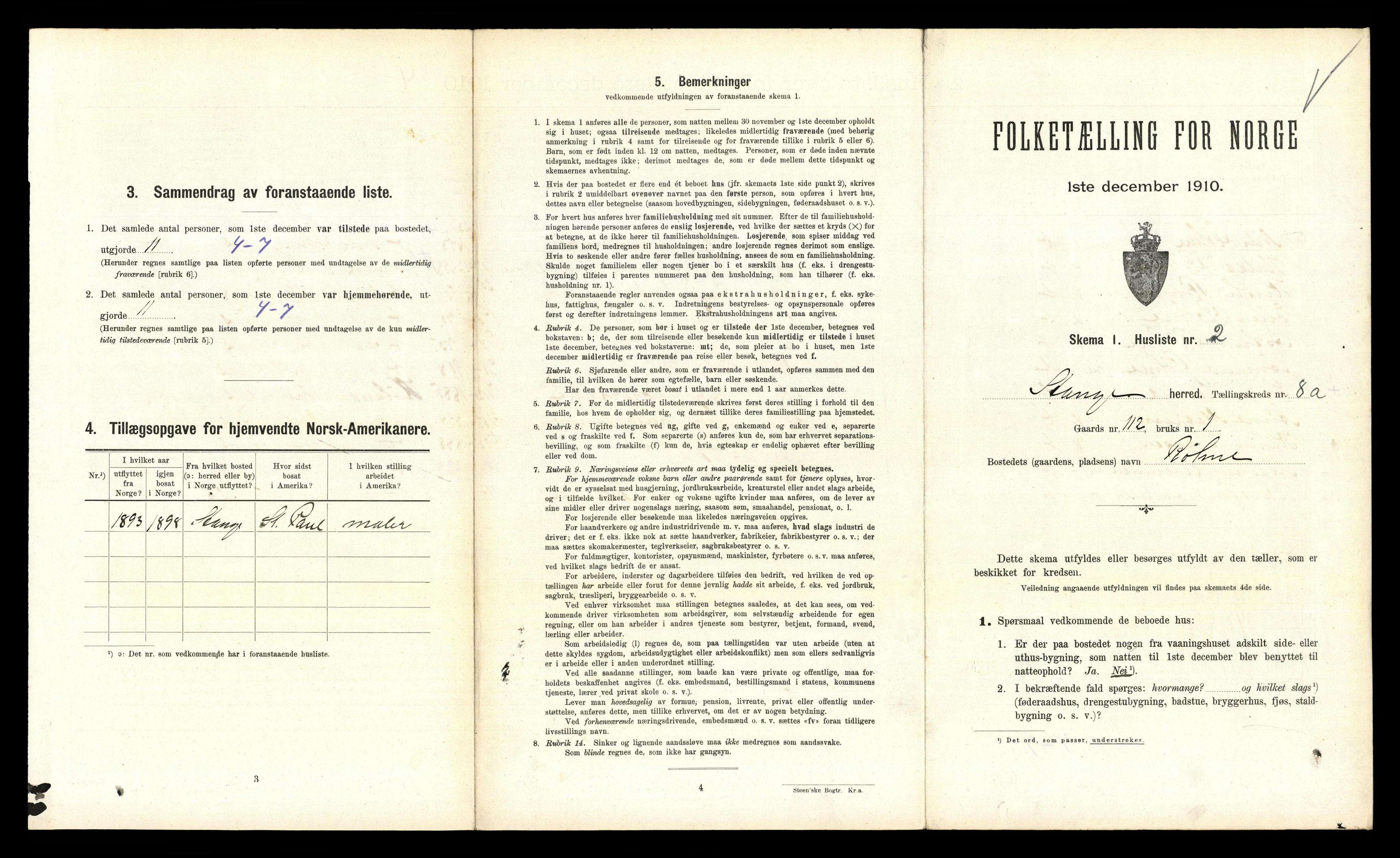 RA, 1910 census for Stange, 1910, p. 1544