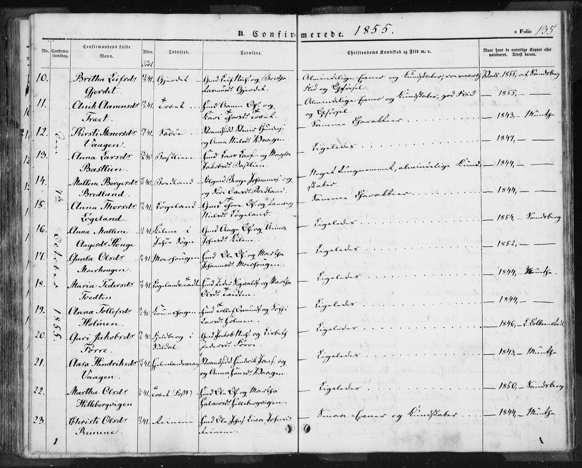 Hjelmeland sokneprestkontor, AV/SAST-A-101843/01/IV/L0009: Parish register (official) no. A 9, 1846-1860, p. 135