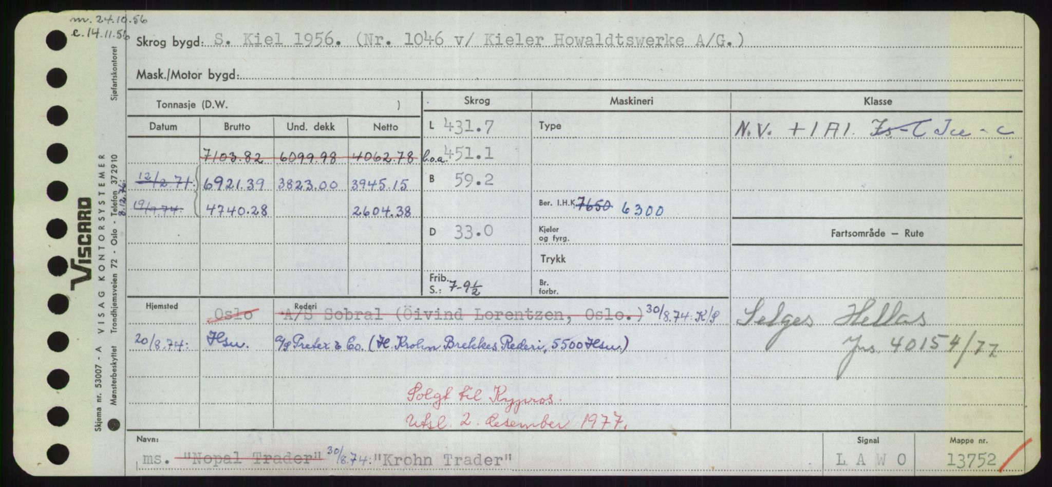 Sjøfartsdirektoratet med forløpere, Skipsmålingen, RA/S-1627/H/Hd/L0021: Fartøy, Kor-Kår, p. 189