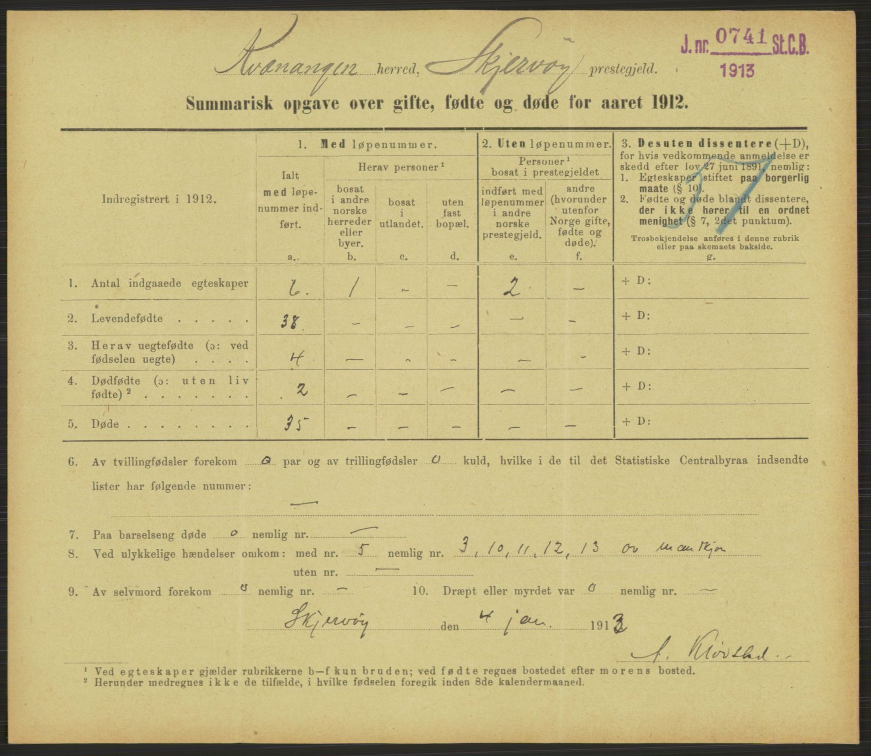 Statistisk sentralbyrå, Sosiodemografiske emner, Befolkning, RA/S-2228/D/Df/Dfb/Dfbb/L0052: Summariske oppgaver over gifte, fødte og døde for hele landet., 1912, p. 1515