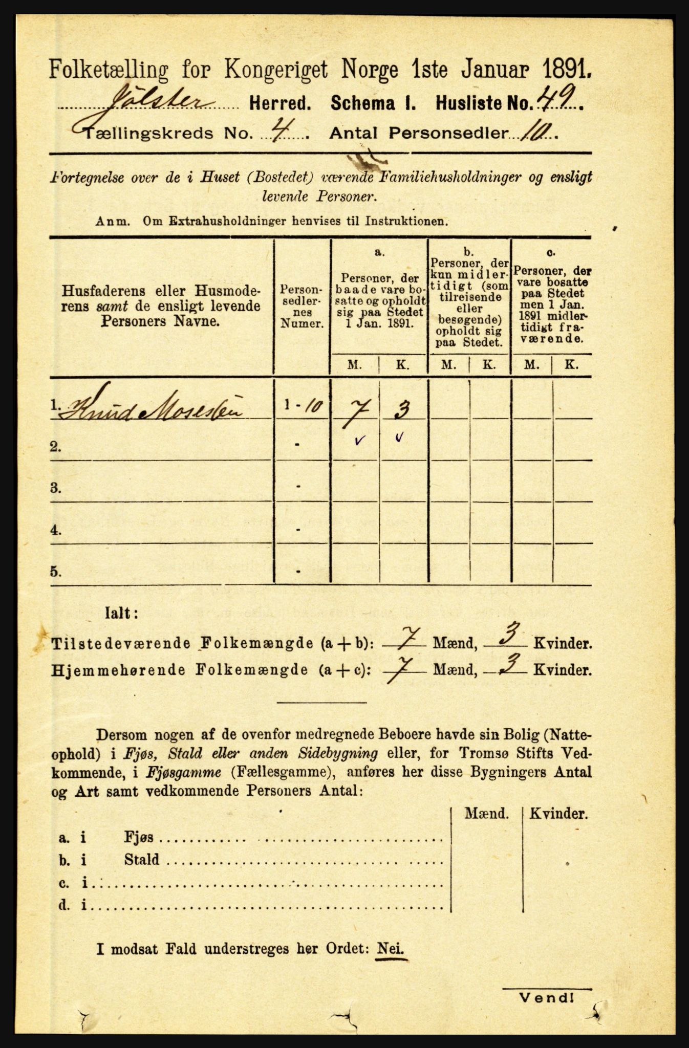 RA, 1891 census for 1431 Jølster, 1891, p. 1376