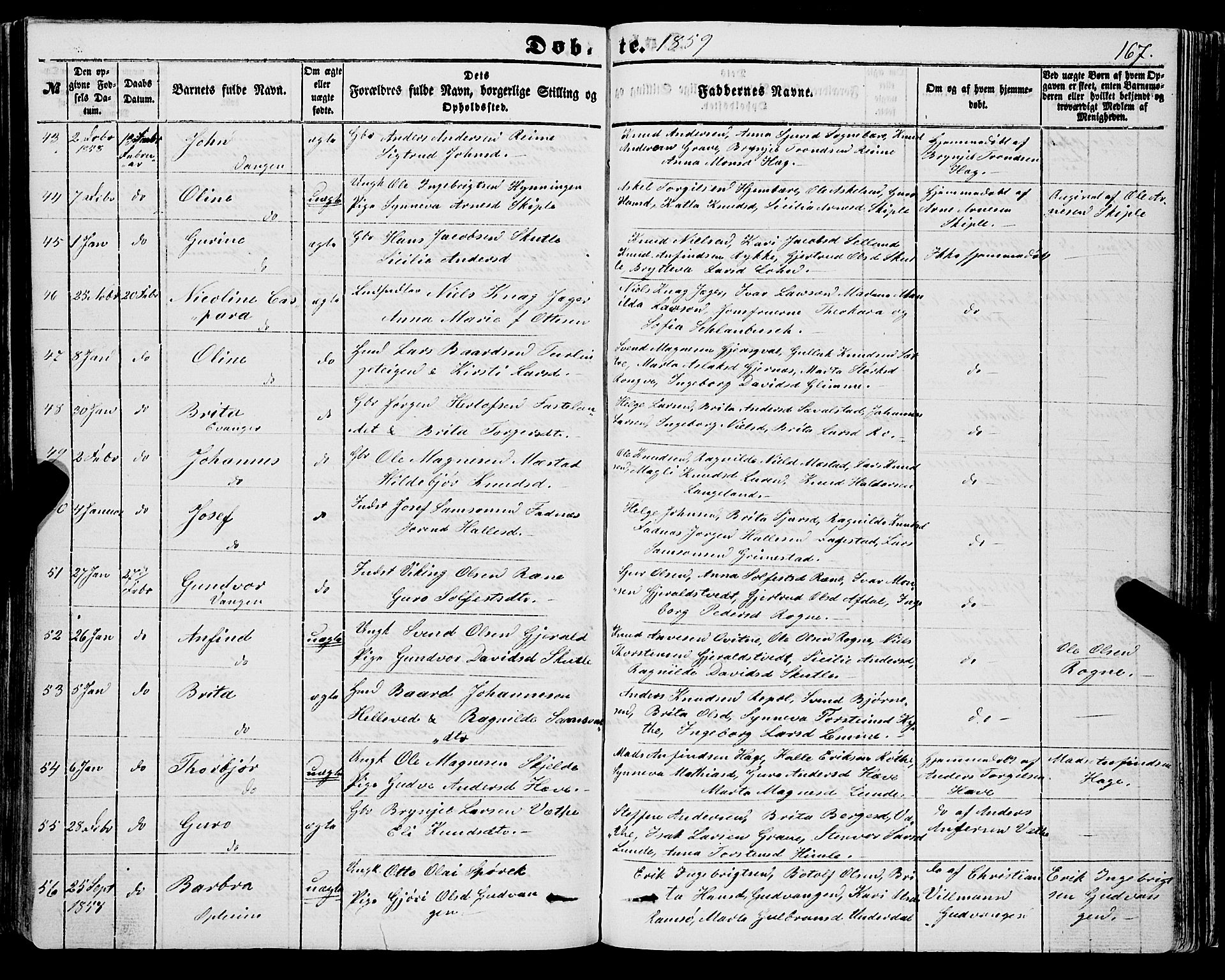 Voss sokneprestembete, AV/SAB-A-79001/H/Haa: Parish register (official) no. A 16, 1849-1863, p. 167