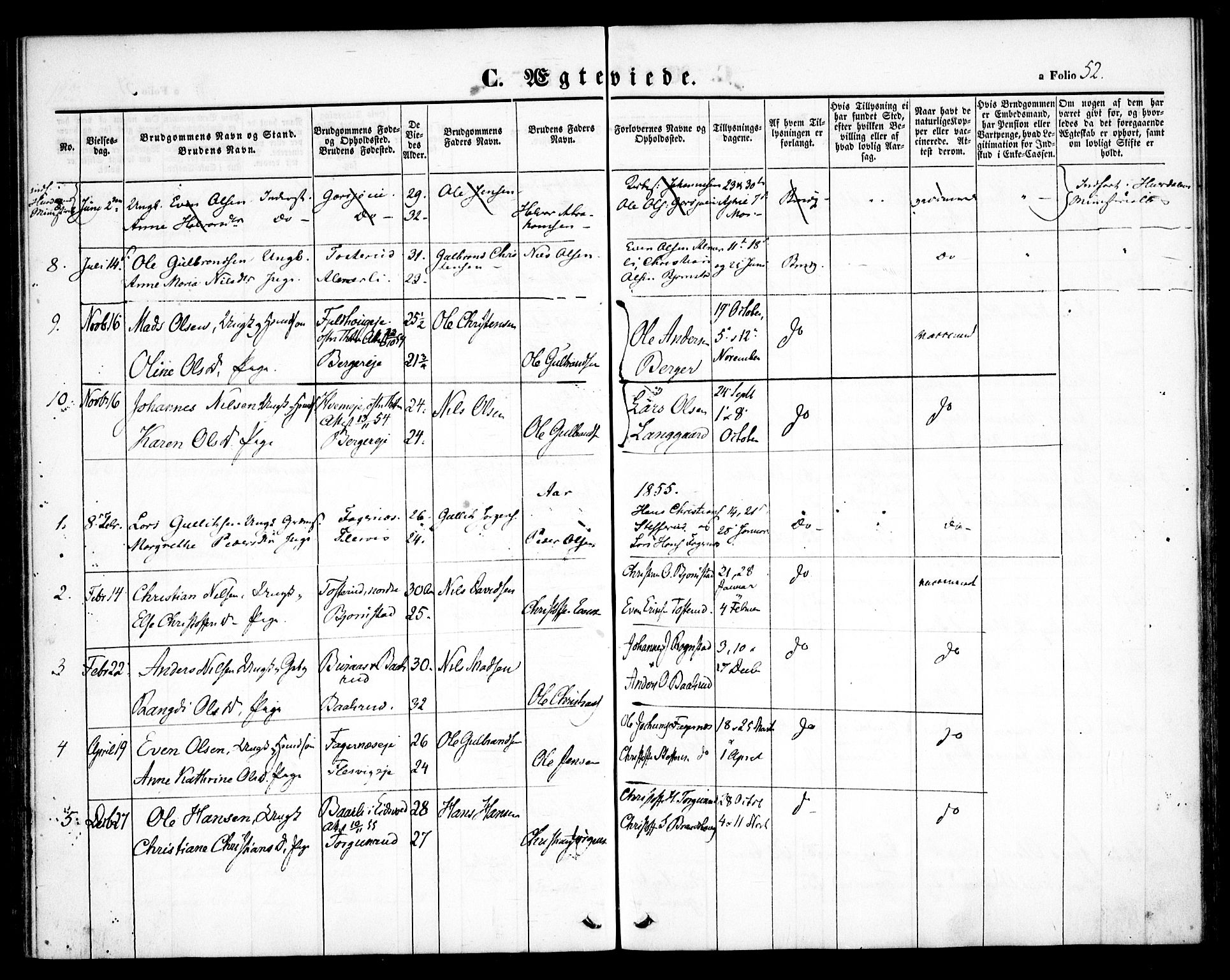 Hurdal prestekontor Kirkebøker, SAO/A-10889/F/Fb/L0001: Parish register (official) no. II 1, 1846-1859, p. 52