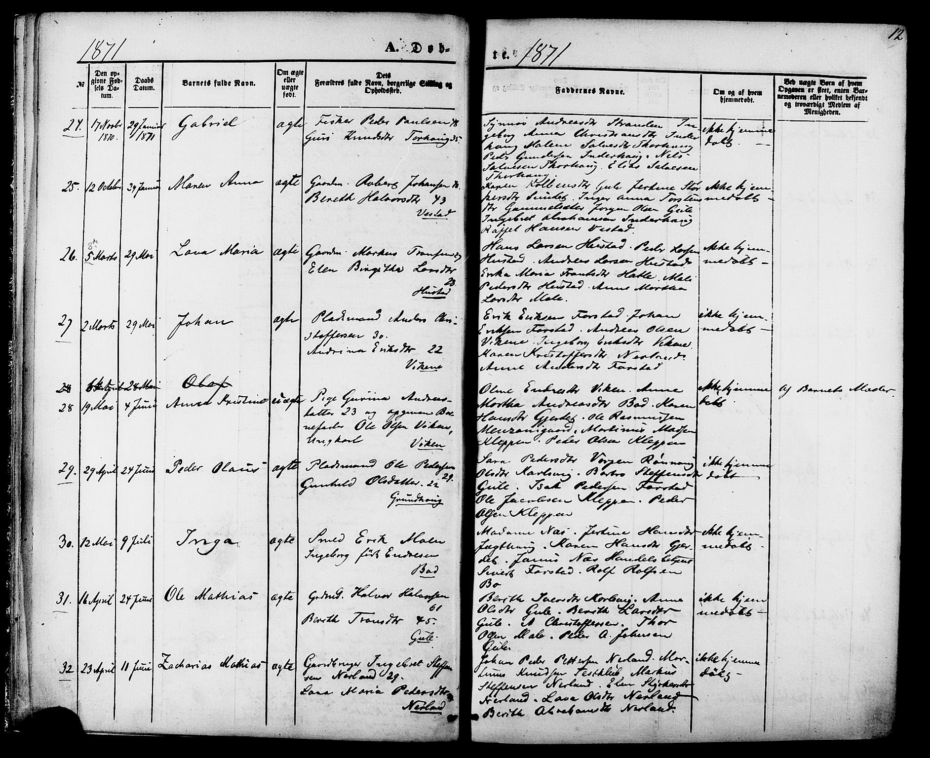 Ministerialprotokoller, klokkerbøker og fødselsregistre - Møre og Romsdal, AV/SAT-A-1454/566/L0768: Parish register (official) no. 566A07, 1869-1881, p. 12