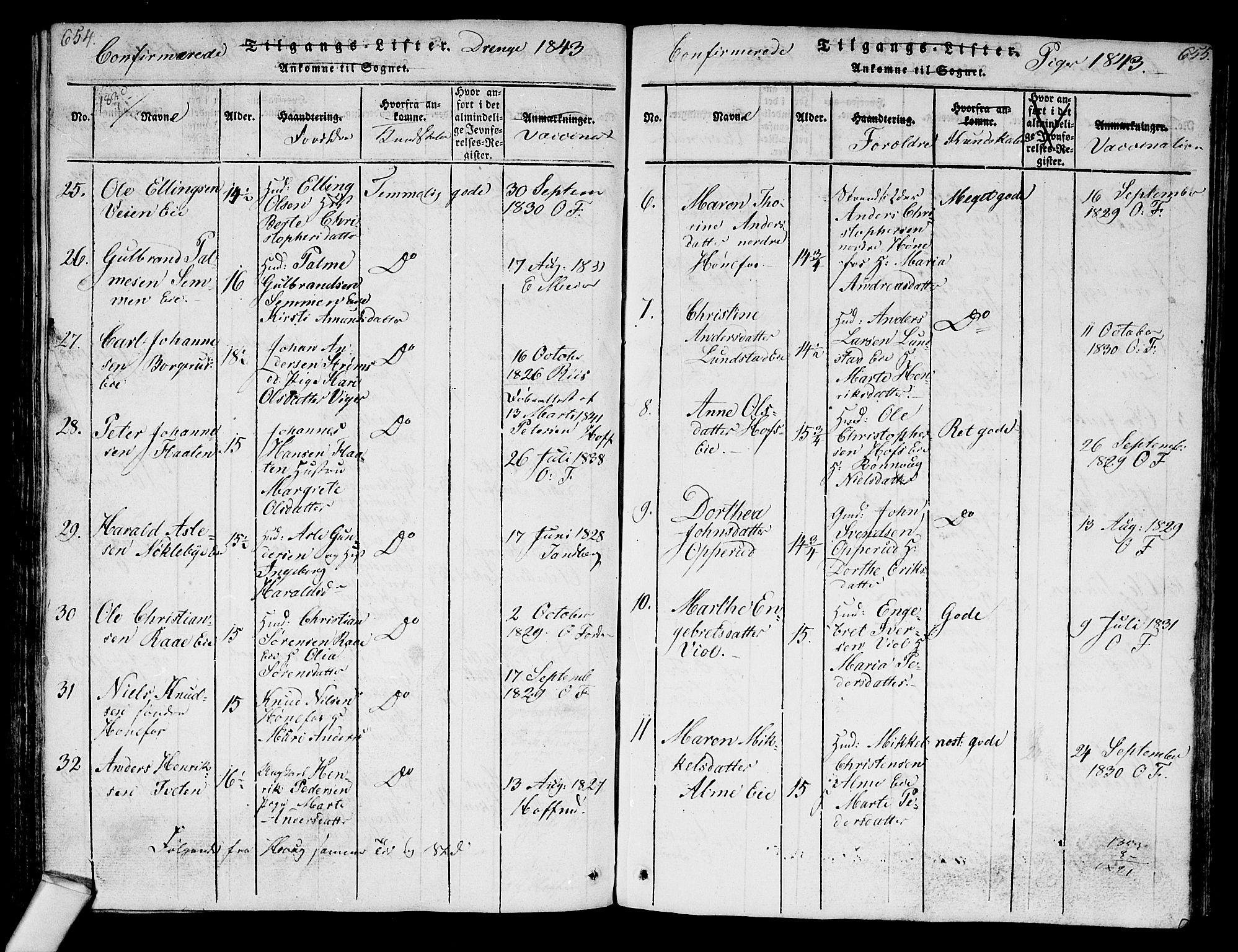 Norderhov kirkebøker, AV/SAKO-A-237/G/Ga/L0003: Parish register (copy) no. I 3 /1, 1814-1876, p. 654-655