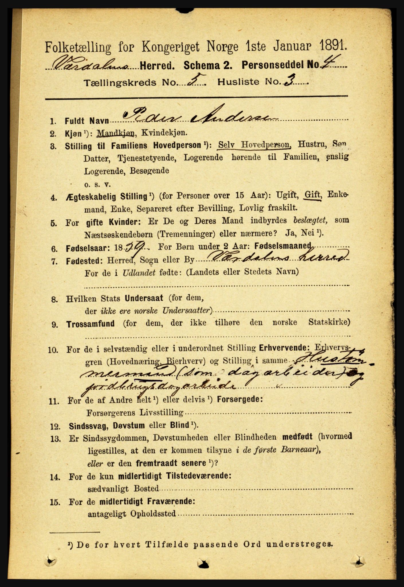 RA, 1891 census for 1721 Verdal, 1891, p. 3007