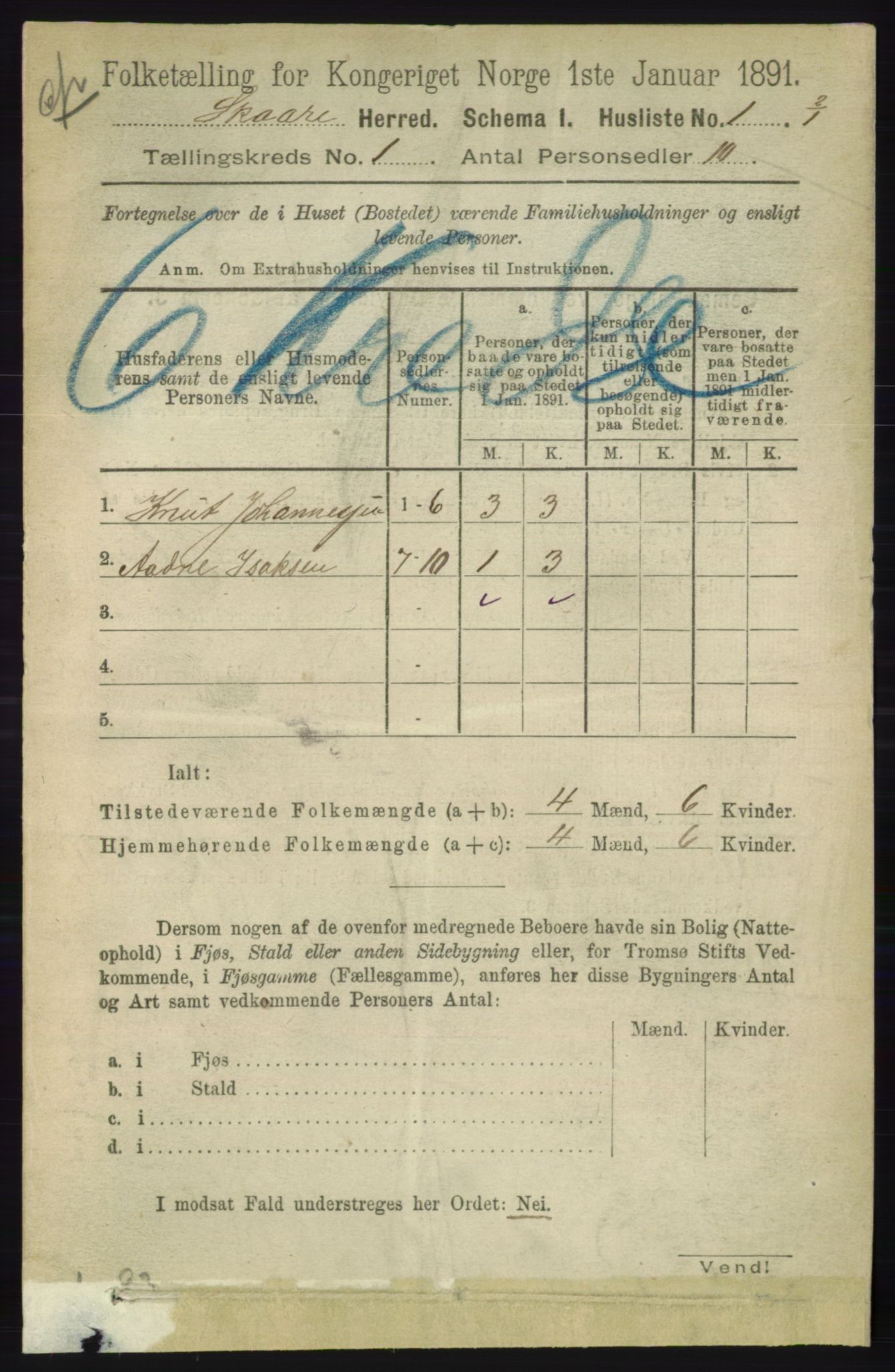 RA, 1891 census for 1153 Skåre, 1891, p. 18