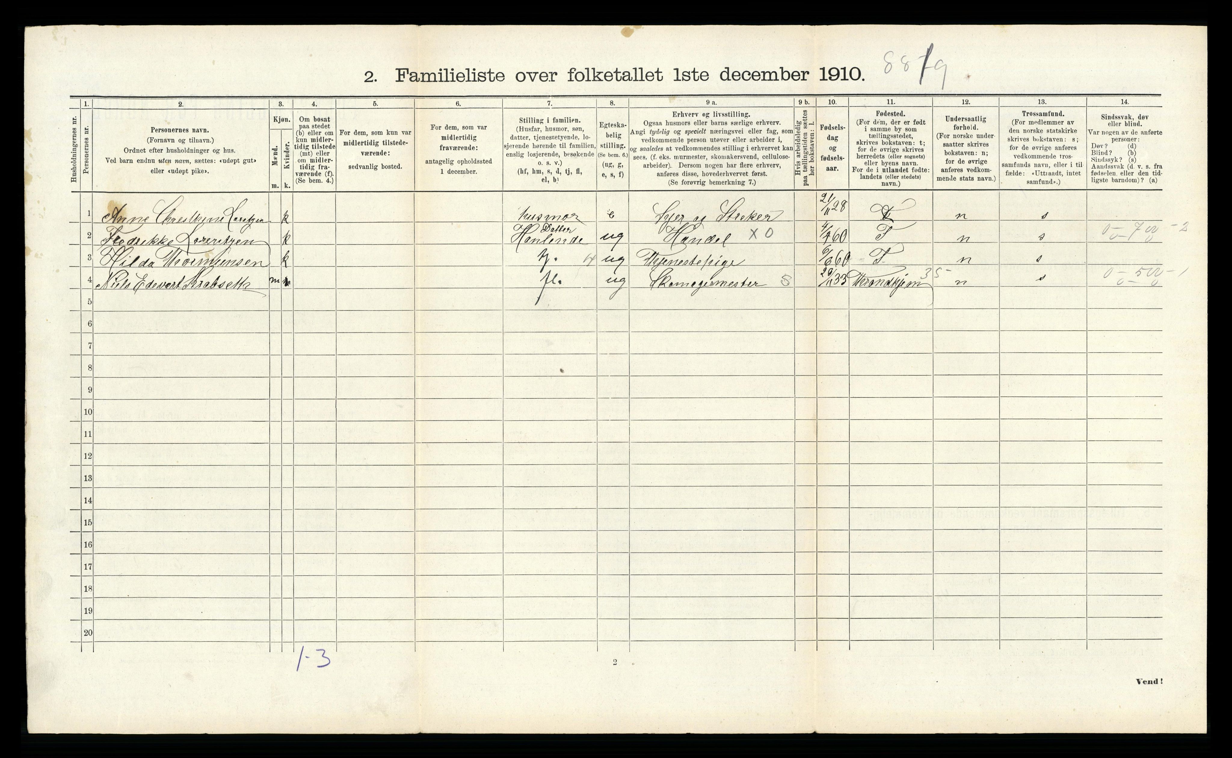 RA, 1910 census for Larvik, 1910, p. 4380