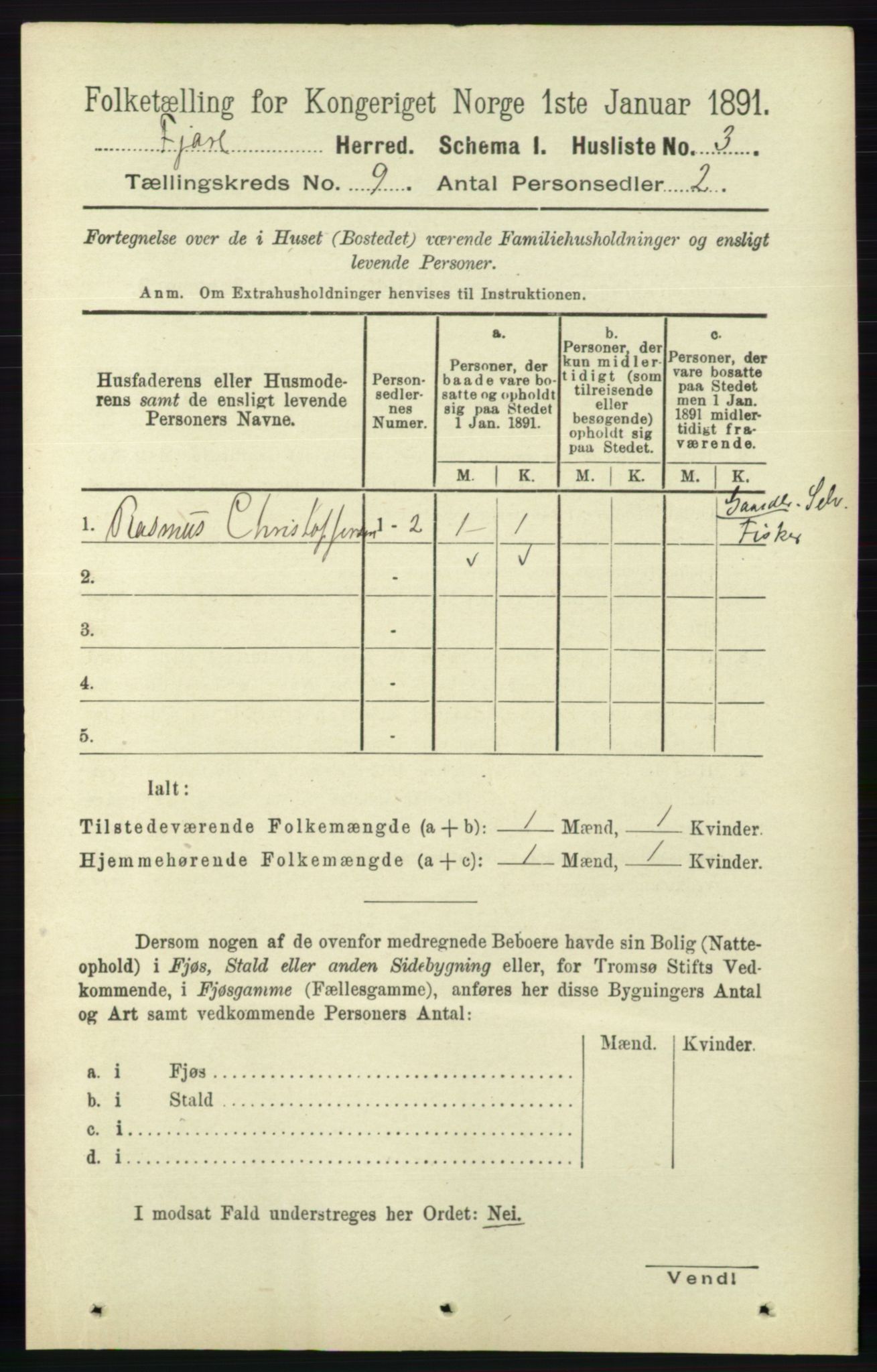 RA, 1891 census for 0923 Fjære, 1891, p. 4100